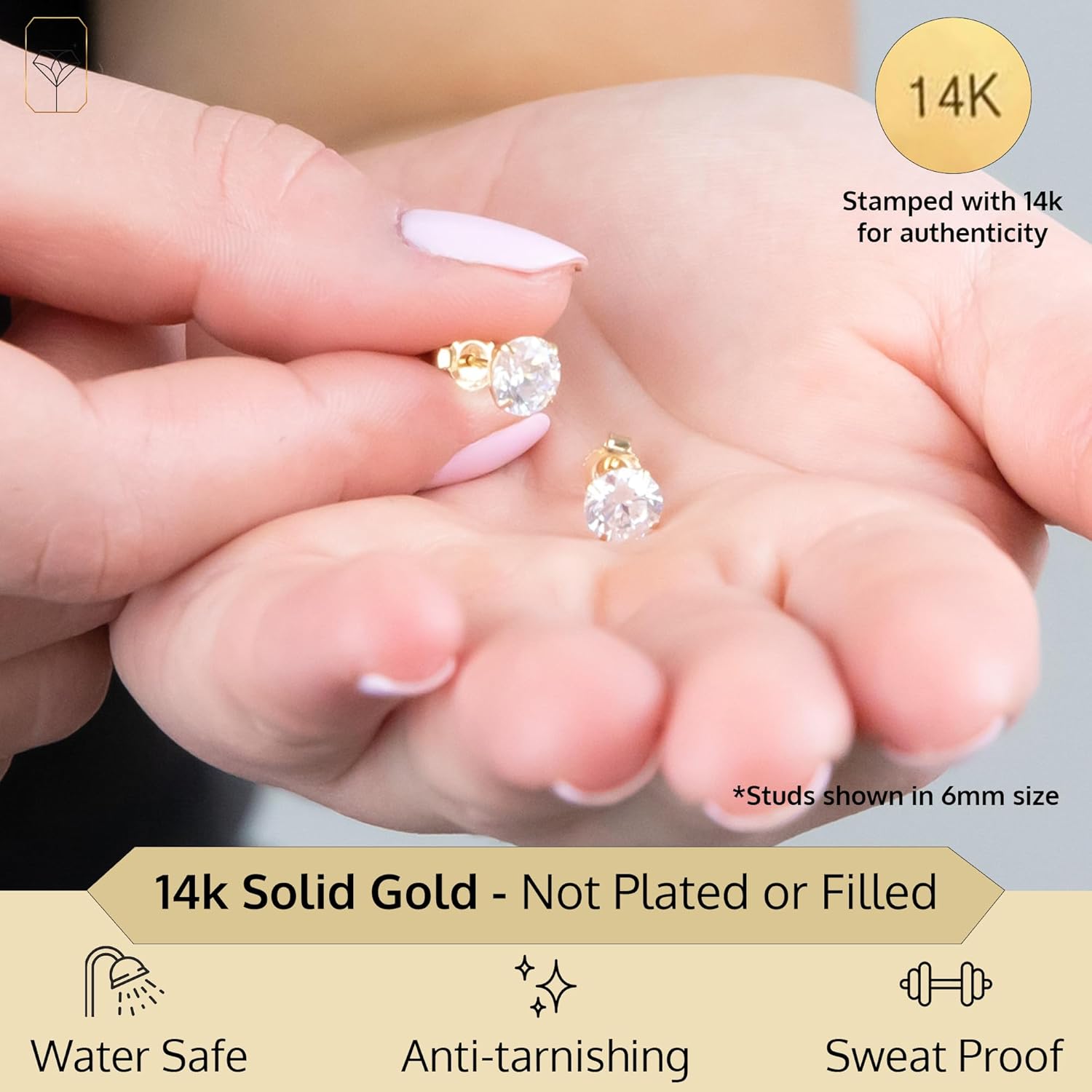 14k Gold Solitaire Round AAAAA Cubic Zirconia Earrings Studs for Women & Men | Anti Tarnishing Brilliant CZ Studs with 14k Gold Butterfly Pushbacks | 3.5MM-8MM by MAX + STONE - Image 2