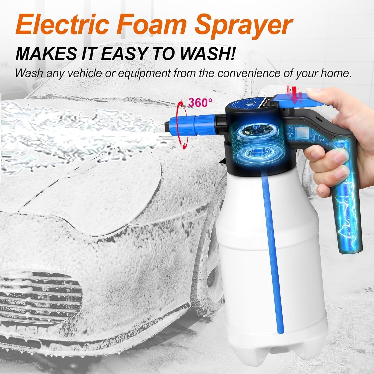 Pulvérisateur à Mousse Électrique 1,5 L pour Voiture, Pompe Canon à Pression, Lavage Auto Jardin