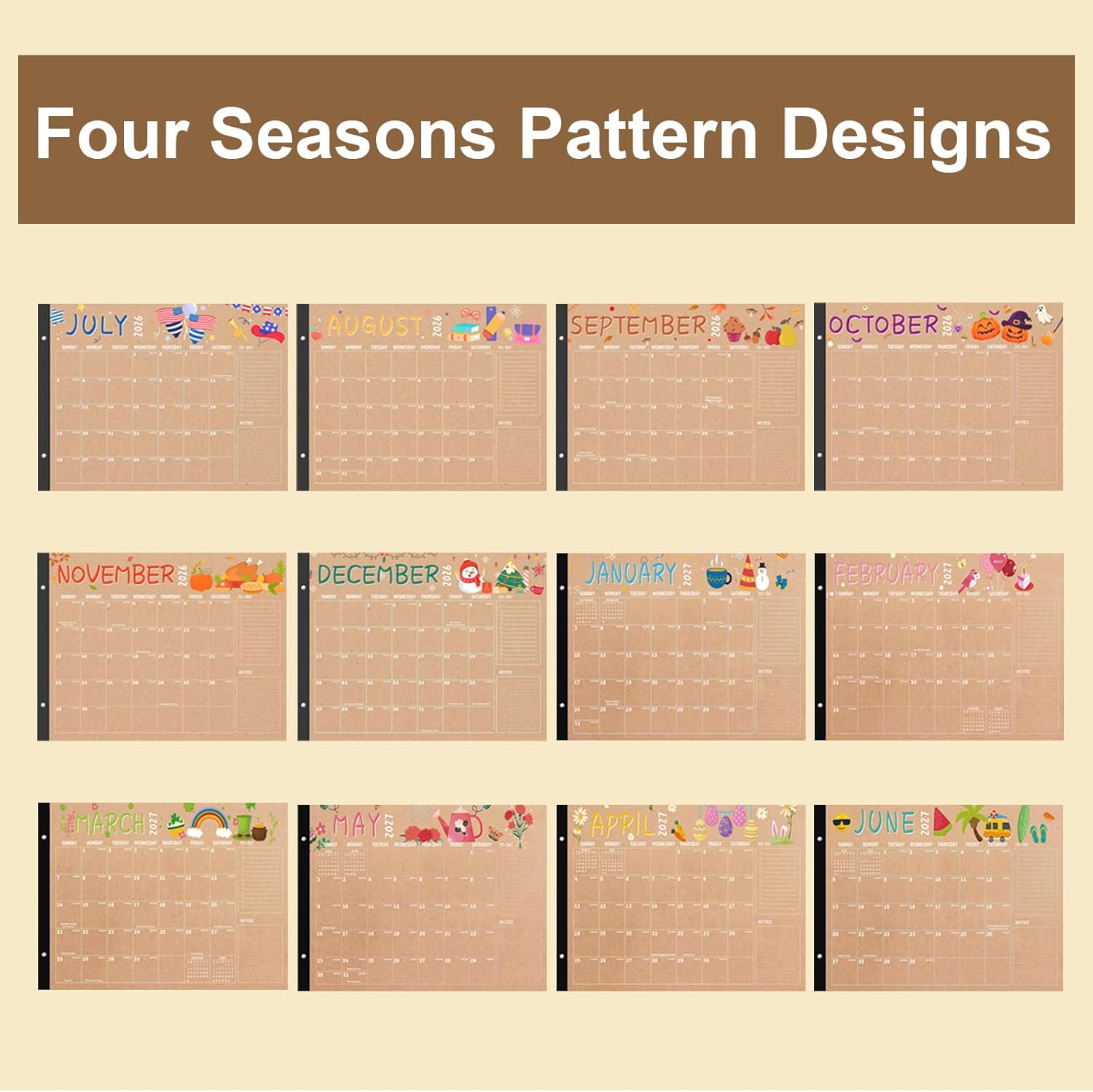 Large 2026–2027 Desk Calendar 17"×22" — 18-Month Desk Pad Calendar with Thick Paper from July 2026 to December 2027, Daily Blocks, Notes Section & Stickers for Home, Office & Classroom Schedule, Student(Kraft Paper)