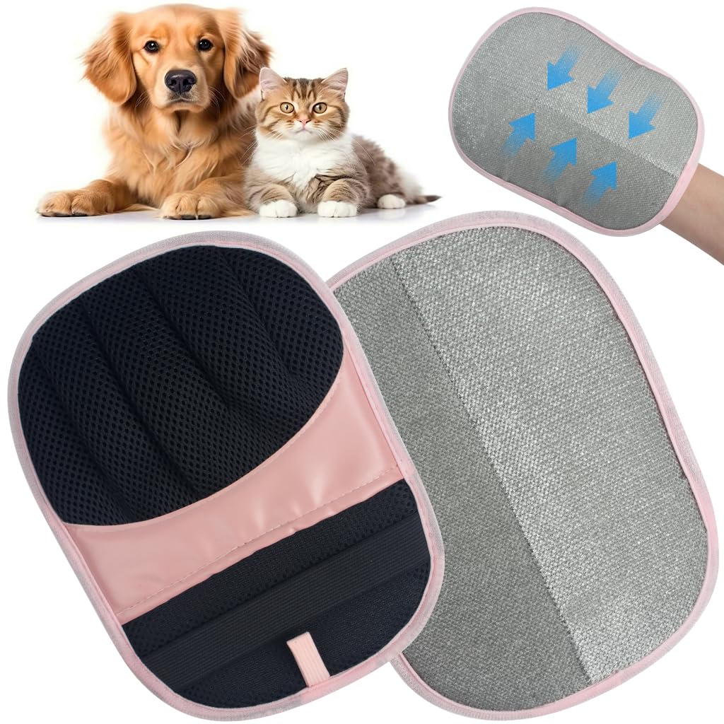 JCF Pet Hair Glove, Pet Grooming Glove for Dog Cat, Reusable & Washable Pet Hair Remover, Electrostatic Fur Removal Tool for Couches, Carpets, Bedding, Clothes, and Car Seats (Pink)