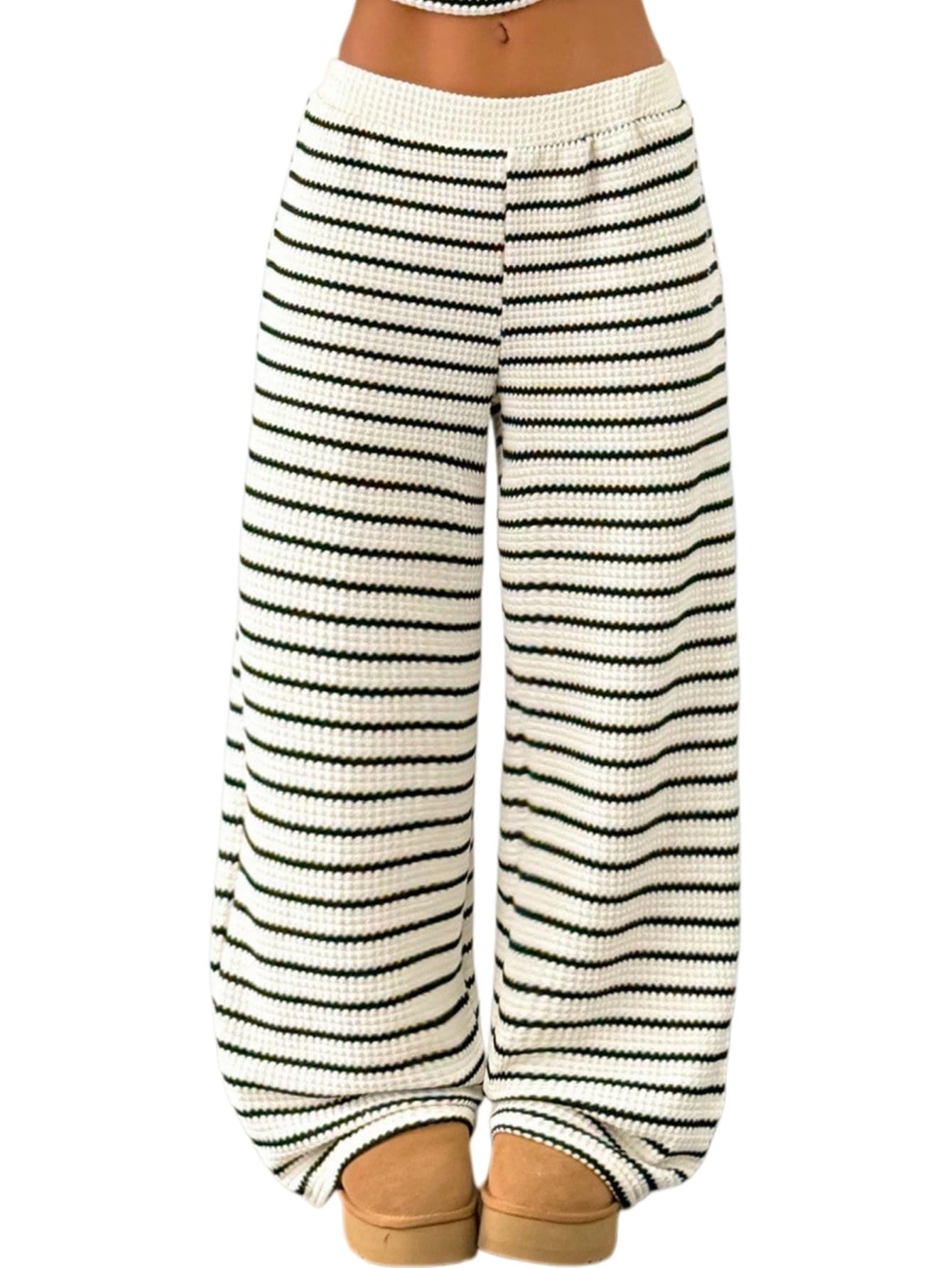 ZAFUL Womens Casual Pants Striped Color Block Elastic Waist Wide Leg Soft Loose Lounge Sweater Trousers