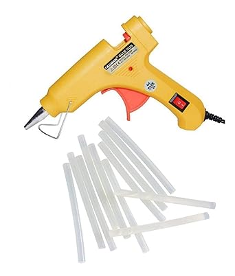 Fadman Electric 20W Yellow Mini Hot Melt Glue Gun With 12 Pcs Hot Melt Glue Stick Standard Temperature Corded Glue Gun (7 mm)