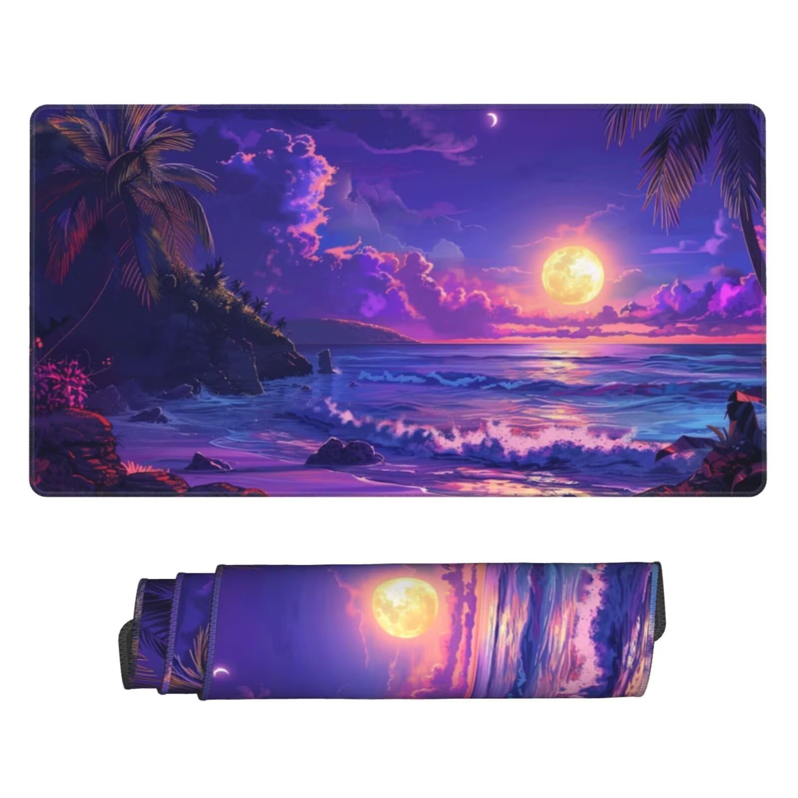 Alfombrilla de Ratón Gaming Grande XXL 1600x800x4mm con Bordes Cosidos, Tela de Micro Tejido, Base de Goma Antideslizante y Mouse Pad, para Teclado Jugadores Escritorio, PC, Oficina Mar Morado Y6345
