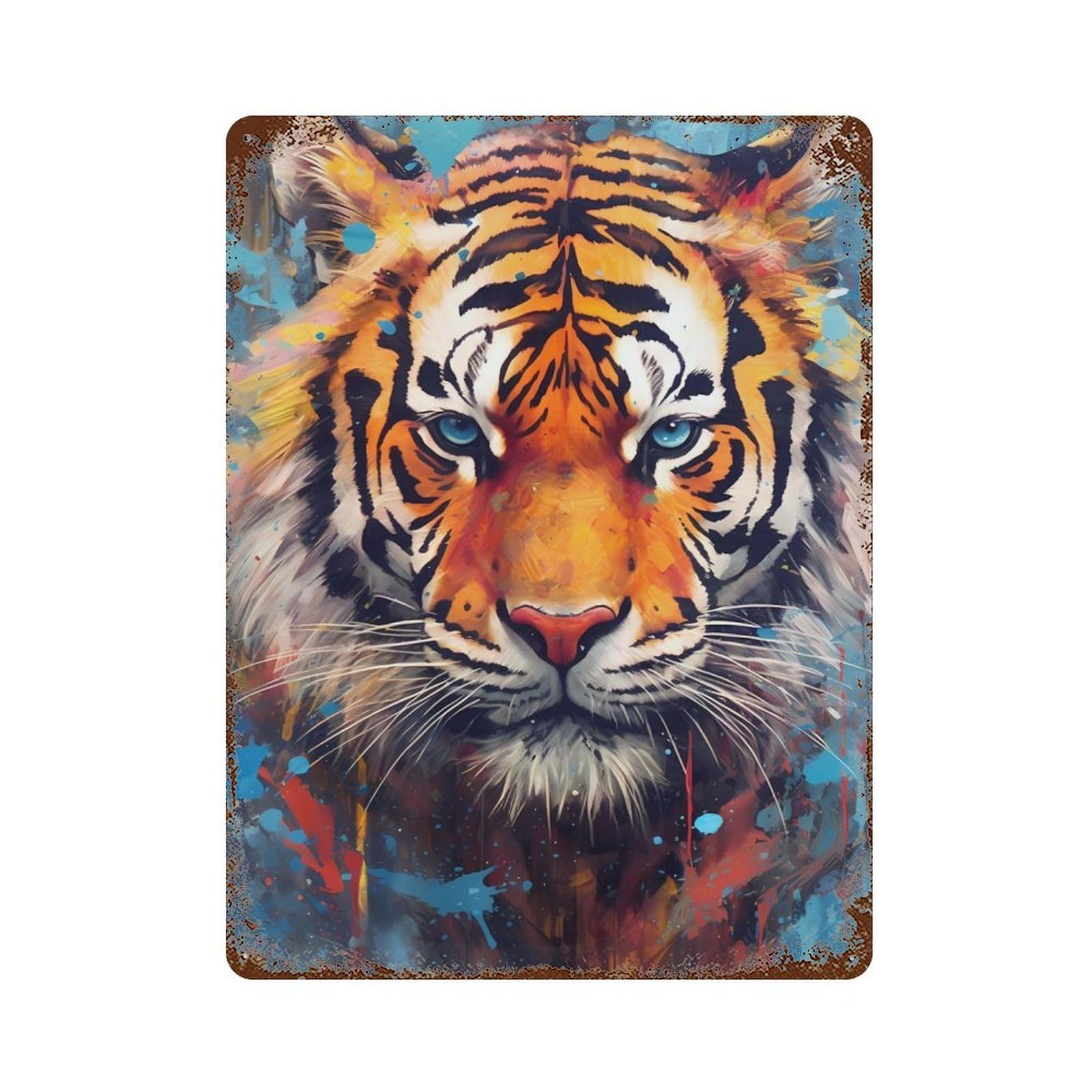 Vintage Rust Metal Sign with Tiger Animals Design 15.7"x11.8", for Garage, Bar And Workshop Decor, Retro Wall Decor