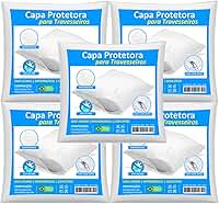 Kit Com 5 Capas para Travesseiro Impermeável Branca 50cm X 70cm Com Zíper