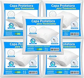Kit Com 5 Capas para Travesseiro Impermeável Branca 50cm X 70cm Com Zíper