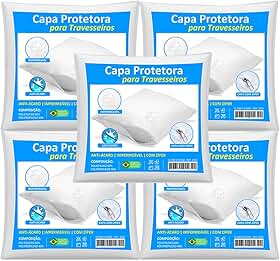 Kit Com 5 Capas para Travesseiro Impermeável Branca 50cm X 70cm Com Zíper