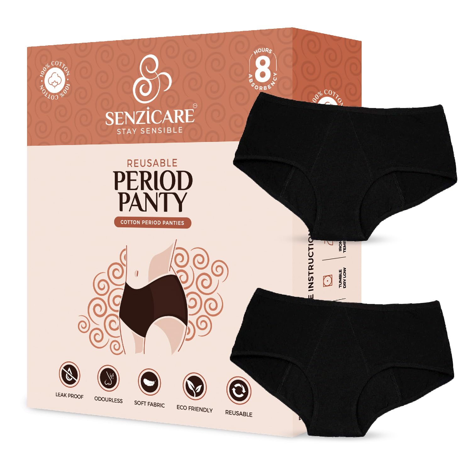 Senzicare Reusable Leak-Proof Period Panty For Women | Washable Lasts For 3 Years Without Pads,Cups & Tampons | Odour-Free Period Underwear Pack of 2 (XXL)-picture-42