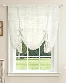 LazBlinds Tie Up Curtains, Linen Balloon Roman Shade, 42" W x 63" L, White