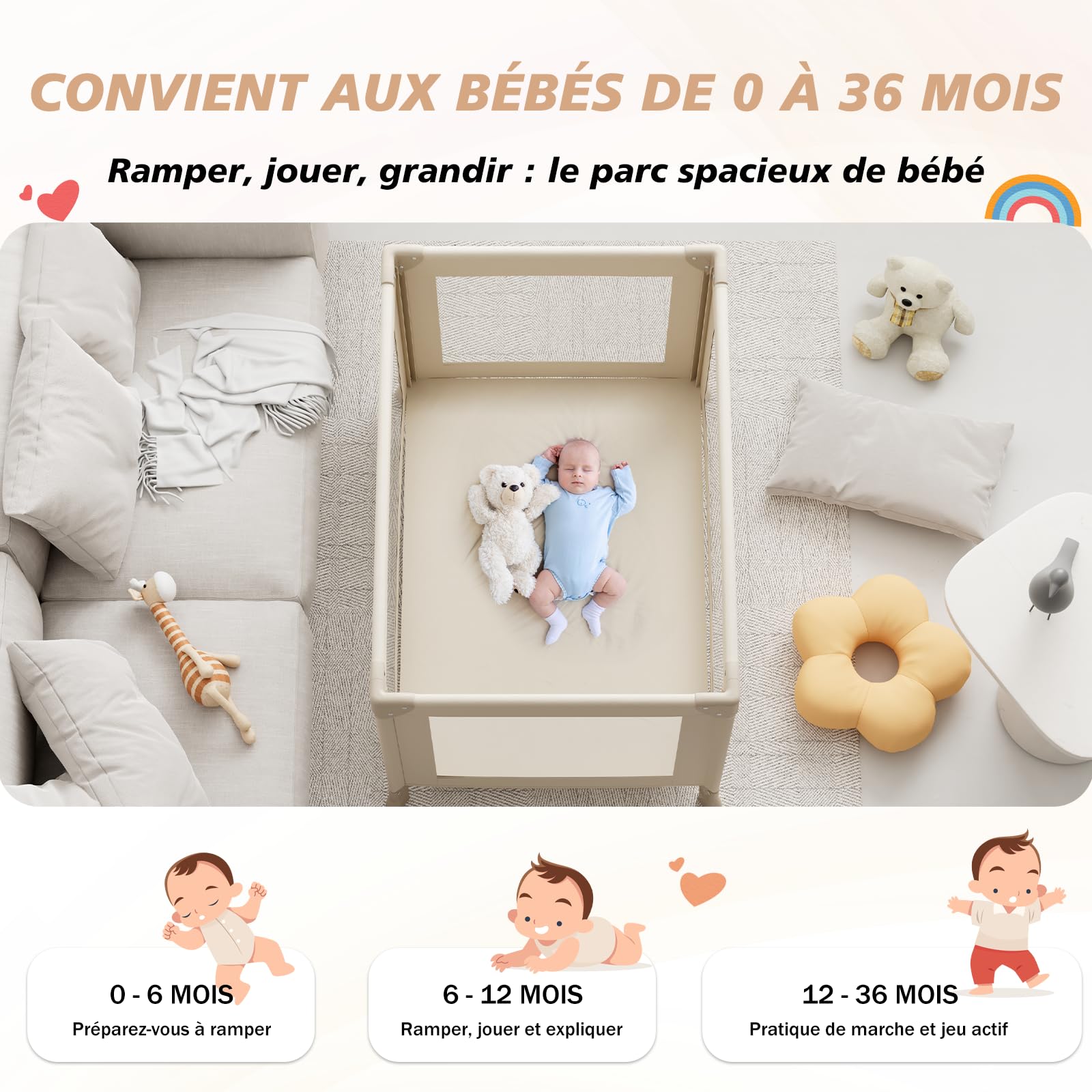 Pliable Lit Parapluie Bébé,Mini Lit Parc bébé 100 * 70 * 70cm| Lit Pliant Voyage Léger | pour Lits bébé | Parc à Jouer | Parc pour Chien| Enclos pour Chat | Inclus Sac de Transport（Kaki）