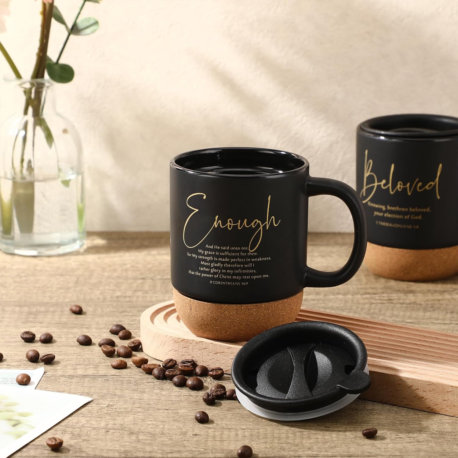 12 Pcs Christian Easter Gifts Mug Bulk 13.5 oz Inspirational Bible Verses Cup Ceramic Religious Coffee Mug with Cork Bottom Thank You Gift for Men Employee Teacher (Trendy)