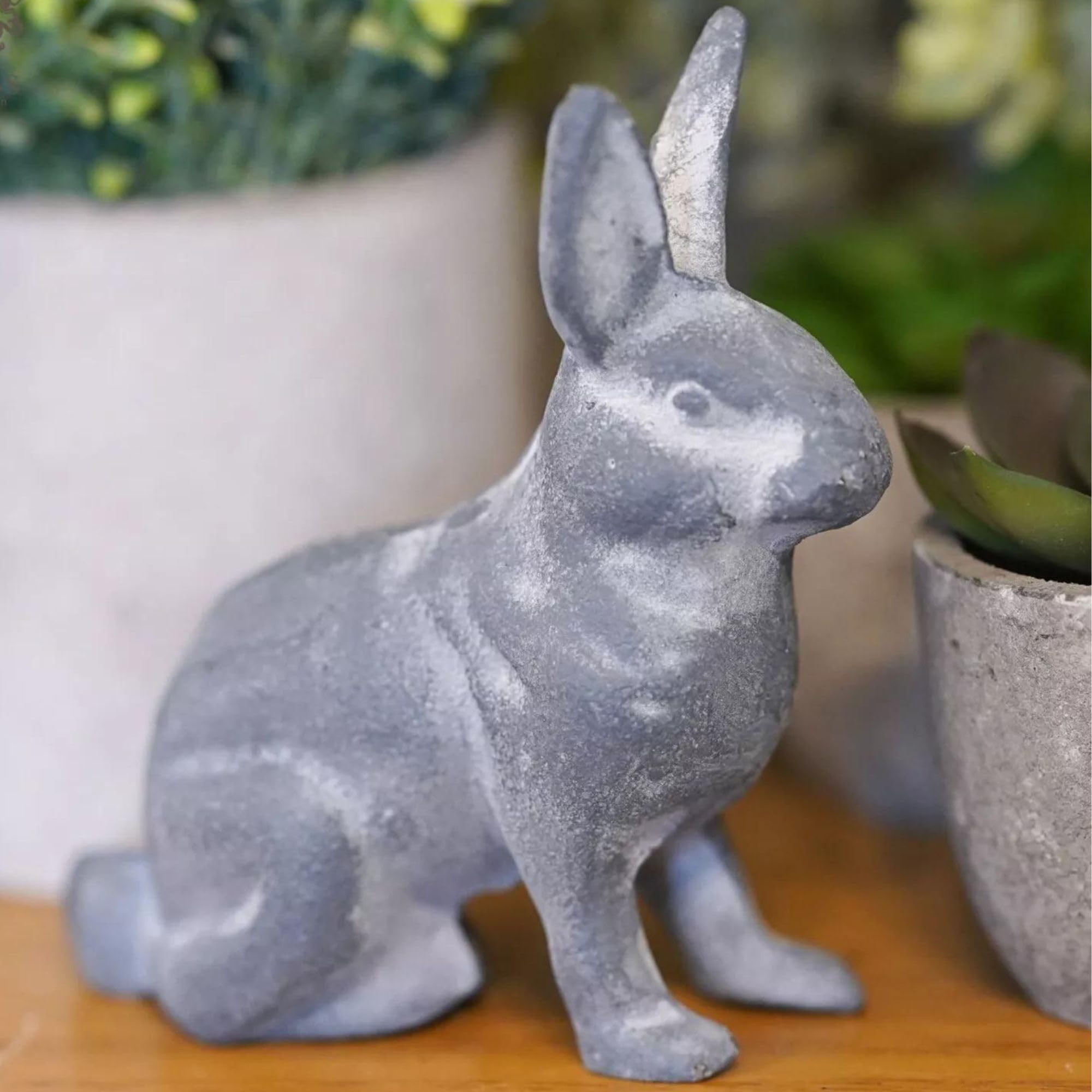 Cast Iron Rabbit Lead Finish | Metal Hare Statue Animal Grey Home Garden Ornament