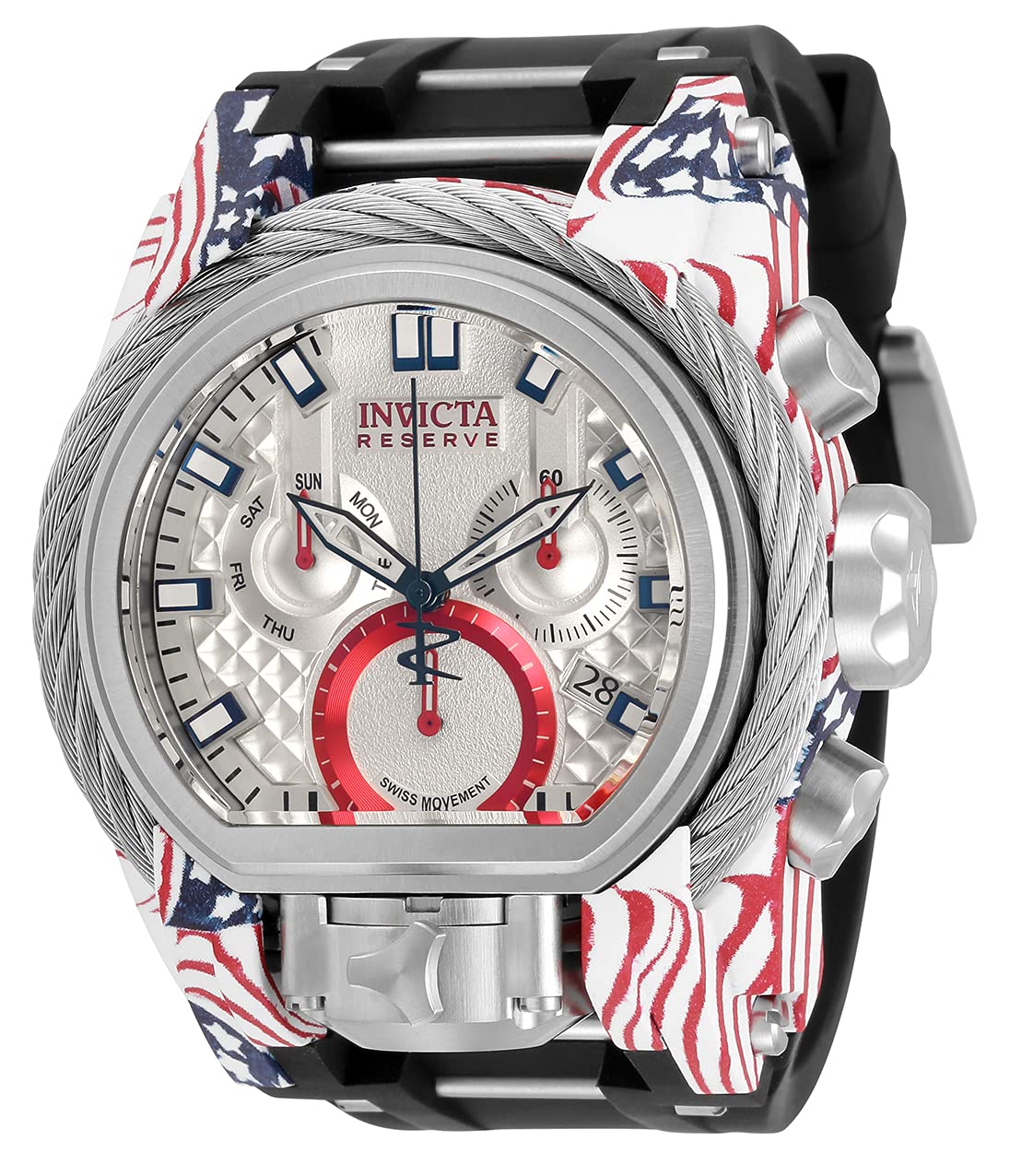 Invicta Men's 52mm Bolt Zeus USA Flag Magnum Quartz Chronograph Dual Movement Strap Watch (32806)