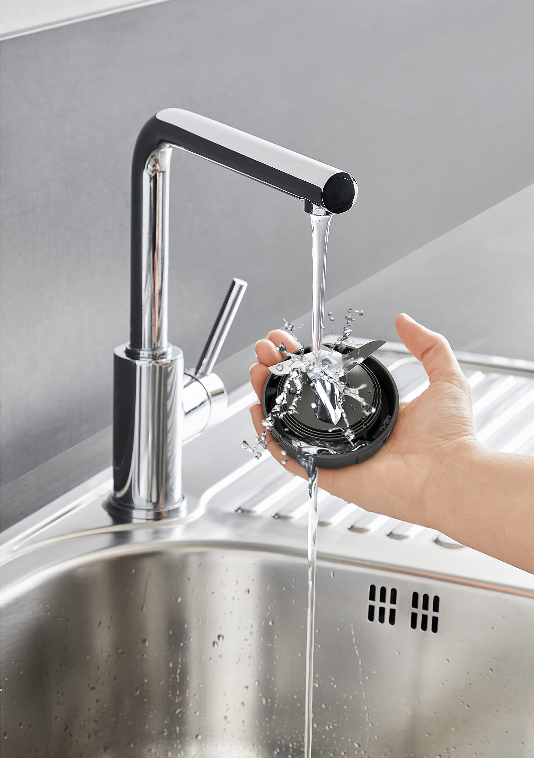 Tefal BL2C01 Blendeo Standmixer | 450-W-Motor | 1,5 Liter Fassungsvermögen | 2 Geschwindigkeiten + Pulse-Funktion | Duraforce Klingen | Saugnäpfe für sicheren Stand | Weiß/Grau