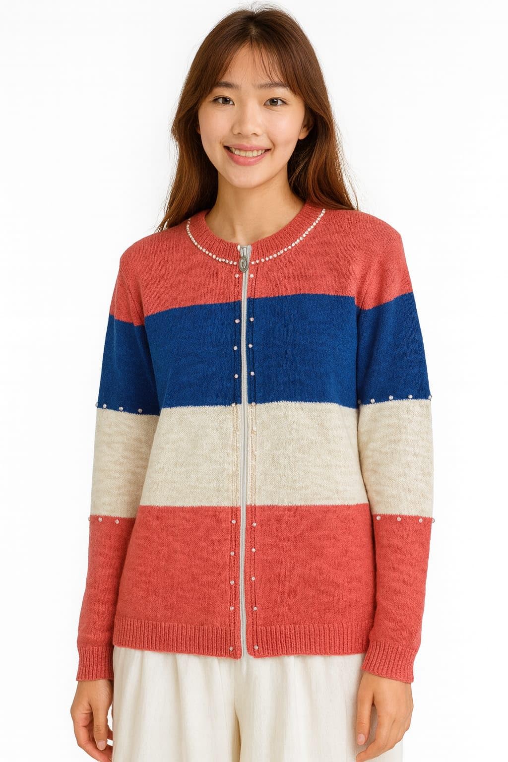 Women/Girls/Ladies Zipper Cardigan Sweater in Cotton, Skin Friendly-picture-43