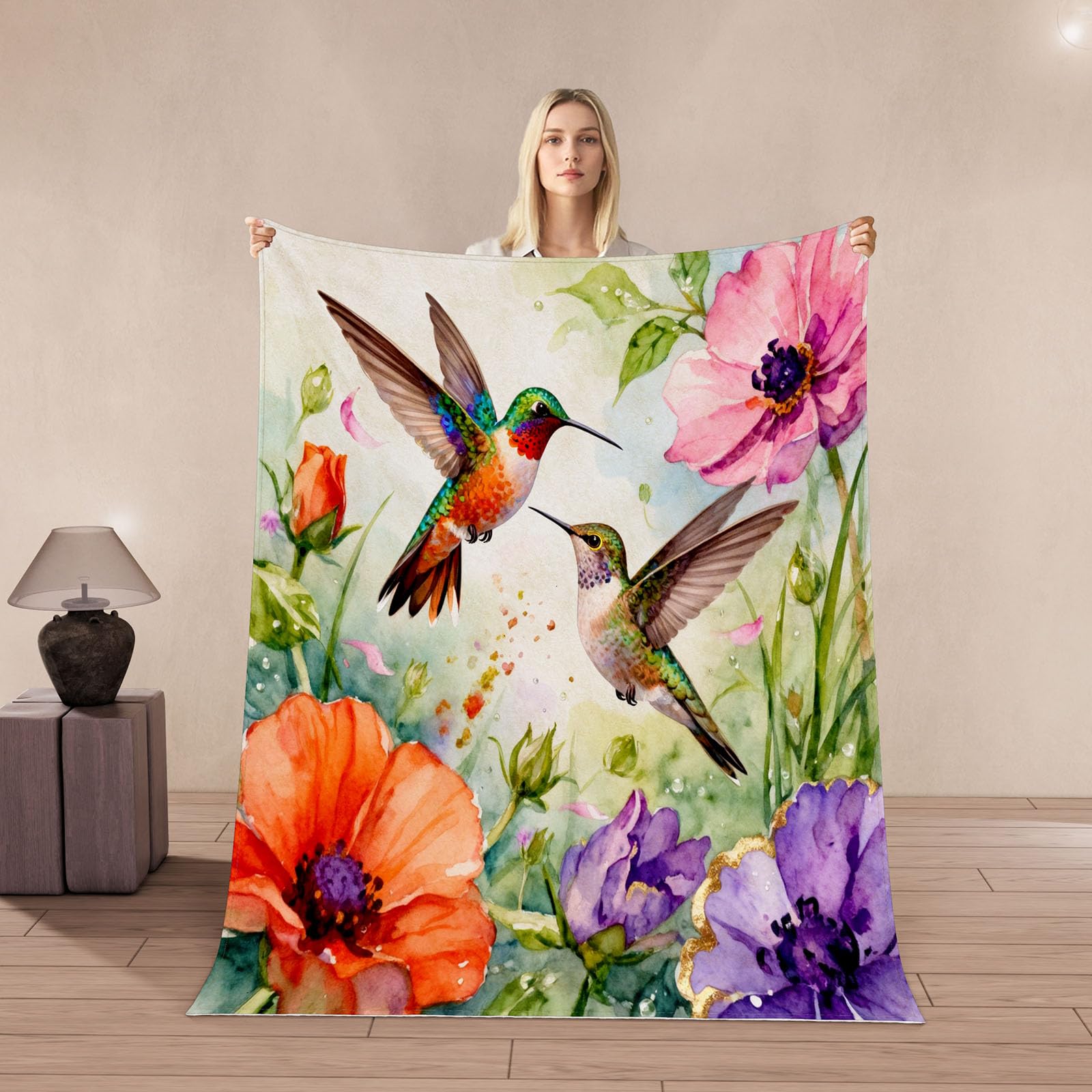 Couverture colibri 3D en flanelle plaid microfibre doux 180x220cm