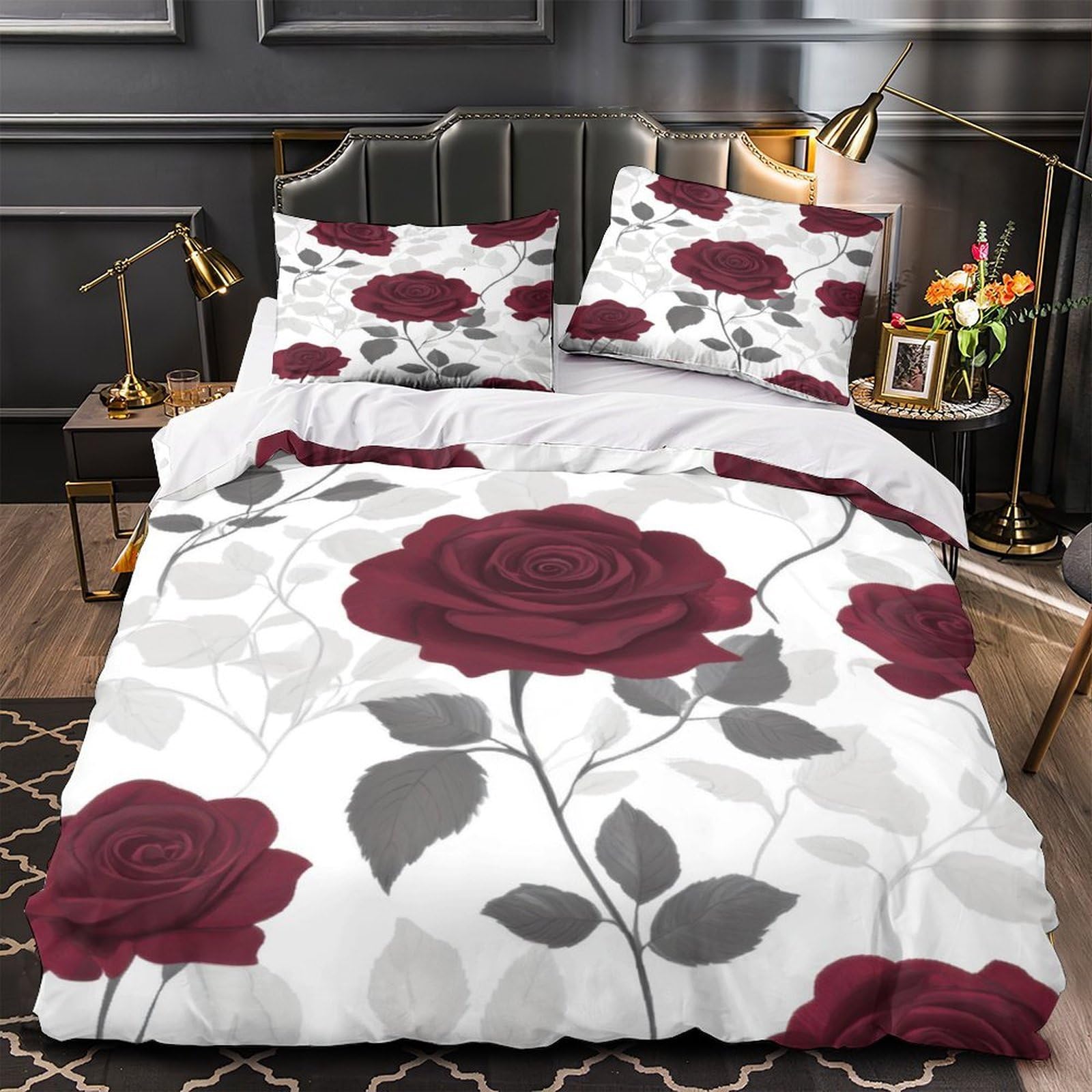 Housse de couette imprimée 3D de qualité supérieure ultra douce motif roses rouges 220x240