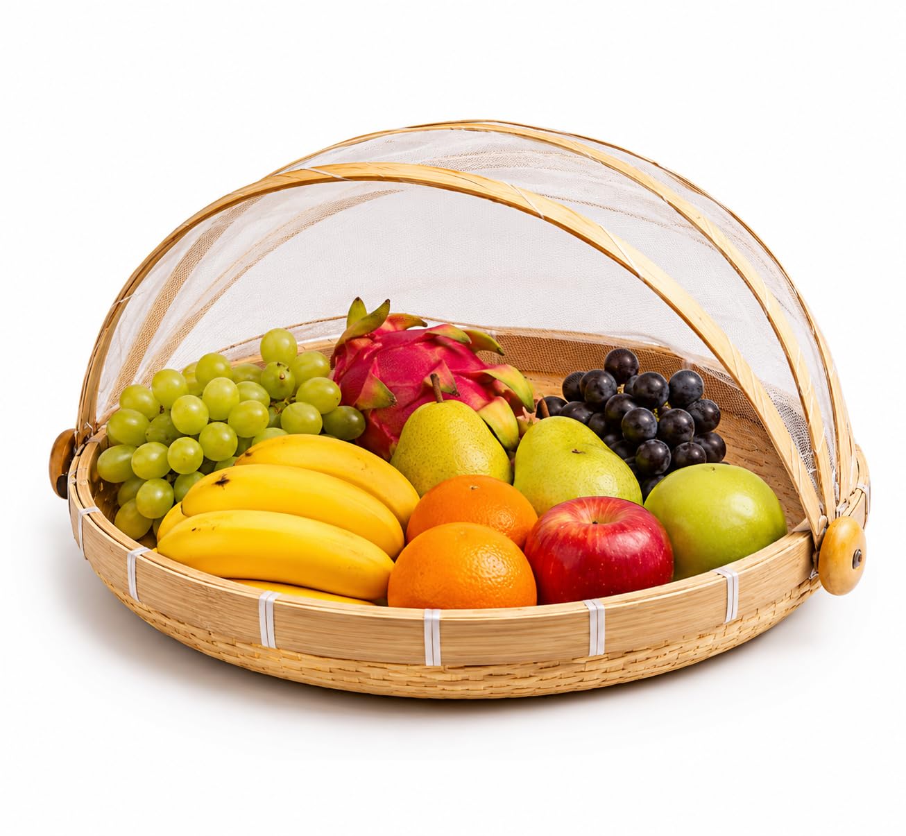 Bamboo Storage & Serving Basket with Pop-Up Mesh Cover | Multipurpose Kitchen Organizer for Fruits, Vegetables & Bread | Dustproof Picnic Food Tray (1 Multipurpose Basket) premium Quality-image-25