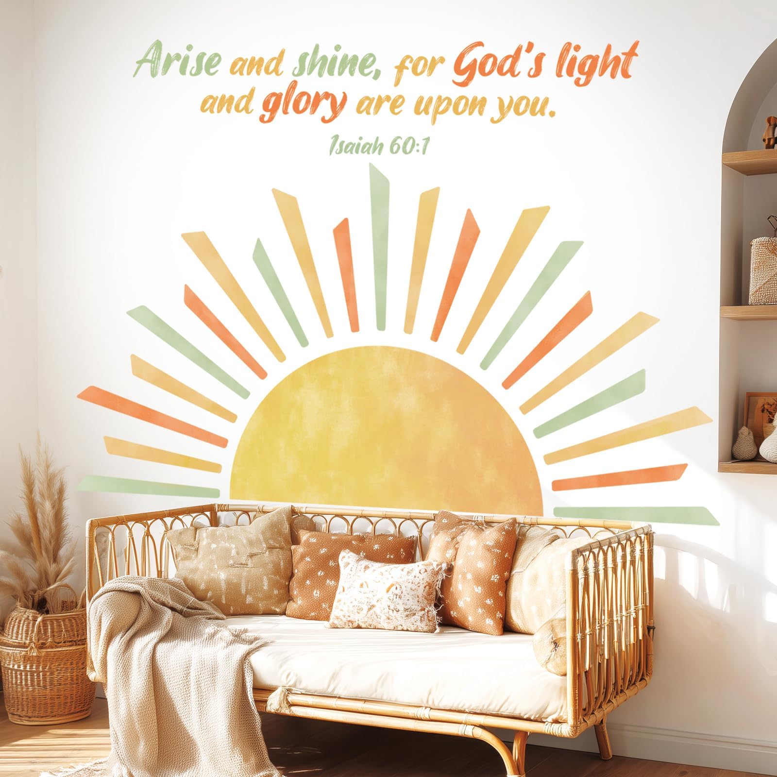 DECOWALL Bohemian Sunrise Bible Quote Wall Sticker Isaiah 60:1 Kids Room Nursery Bedroom Playroom Decor Removable DIY Decor Baby Toddler Infant Gift (SG2-2523)