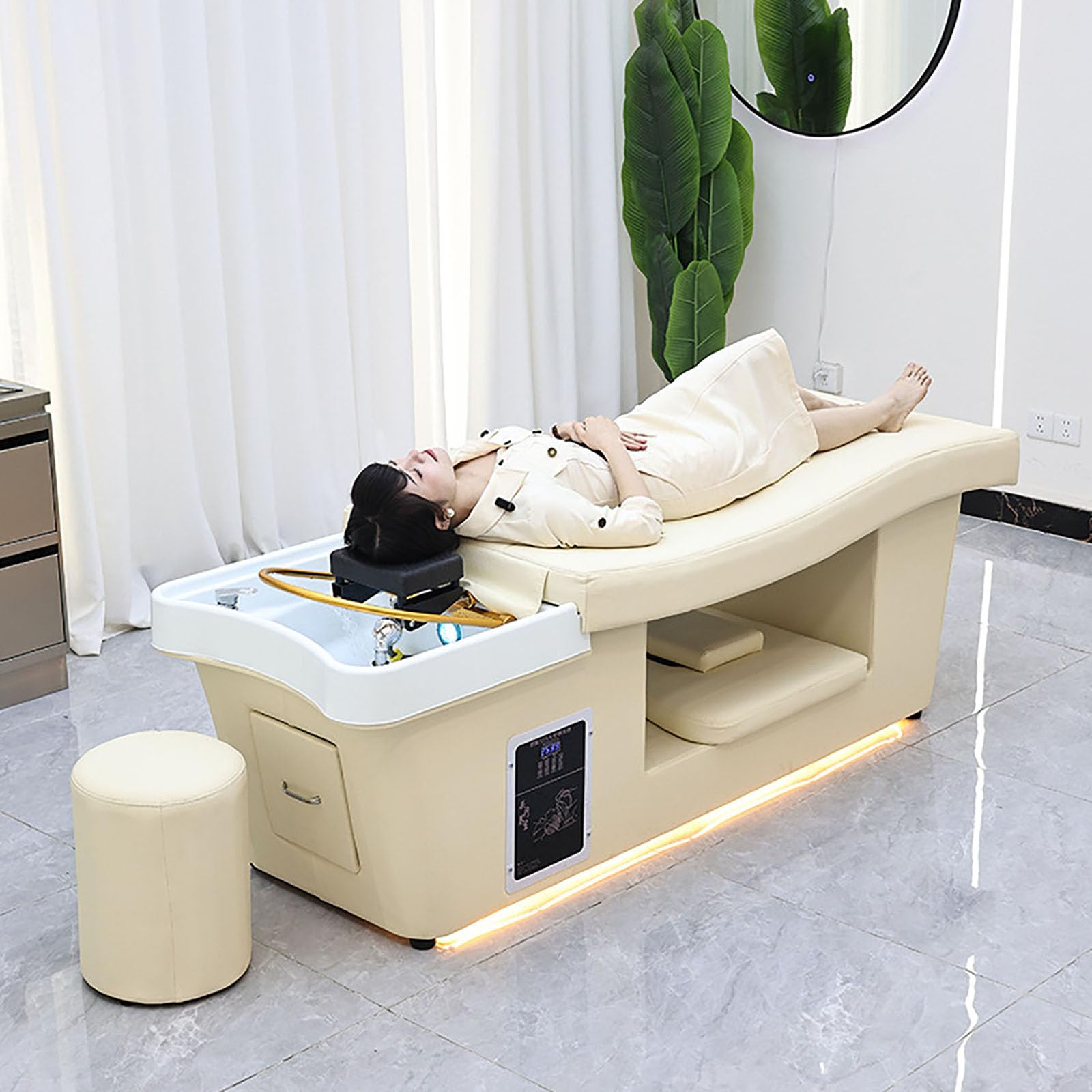 Table de Massage avec Bol en Acrylique et Fumigation pour Spa et Salon de beauté