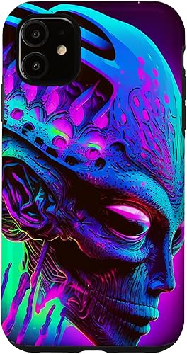 Miniatura 10 de Funda para iPhone 14 Pro Max Trippy Vaporwave Alien Head Skull Goteo Pintura UFO Art Case