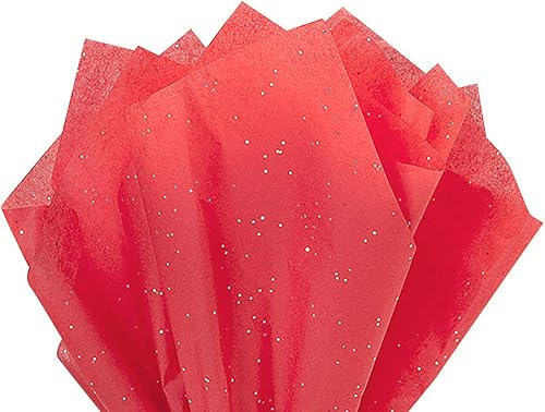Made in USA 50-Sheet Gemstone Glitter Gift Tissue Paper Pack, 20" X 30" (Ruby Re