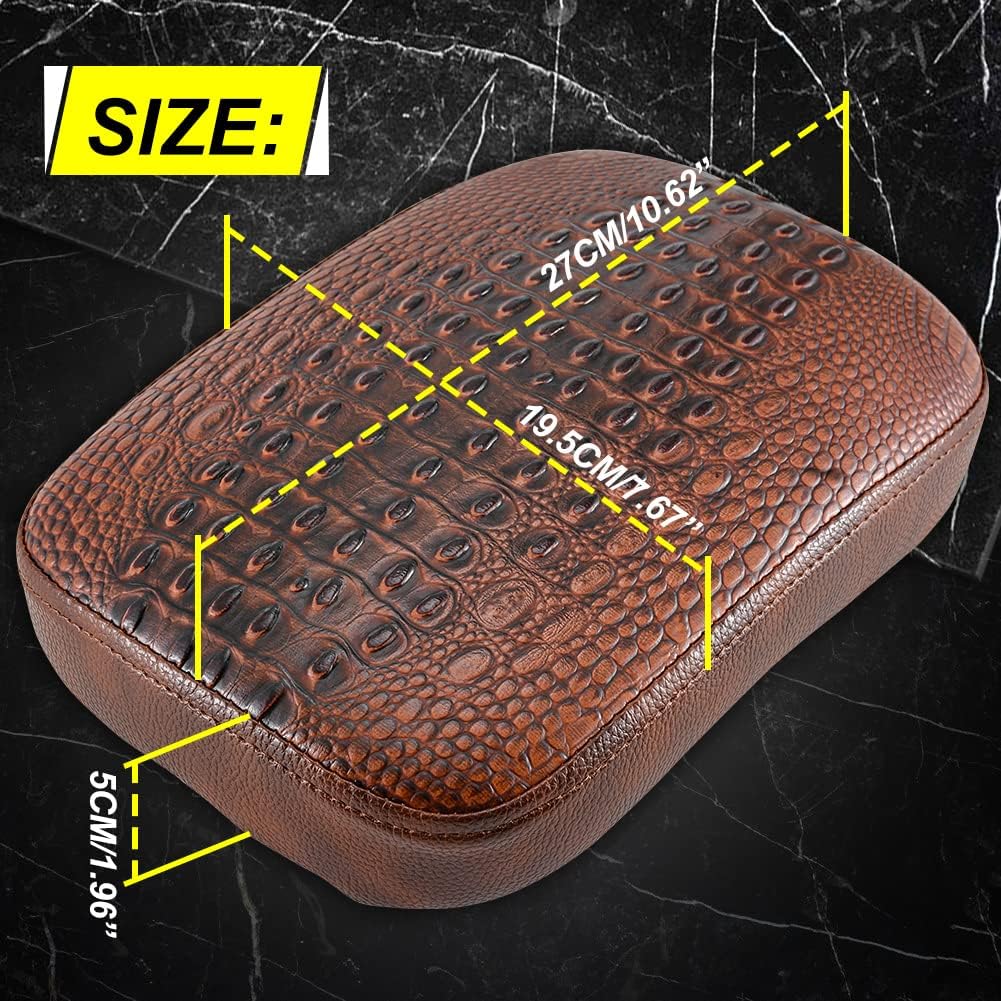KATUR Seat Cushion Brown Crocodile Pattern Leather 8 Suction Cup Rear Pillion Passenger Pad Compatible with Harley Davidson Bobber Chopper