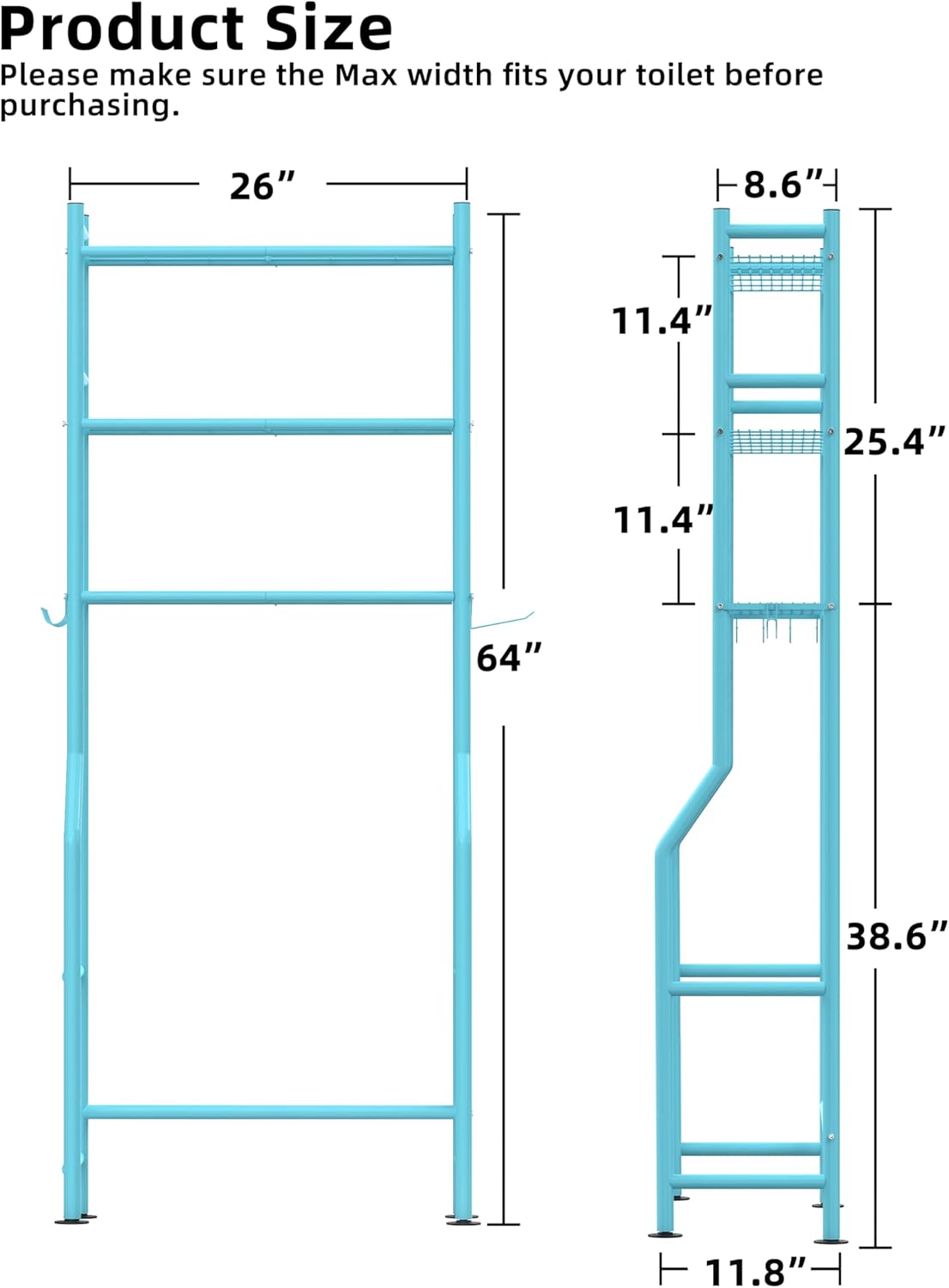 Freestanding Metal Bathroom, 3-Tier Over The Toilet Storage