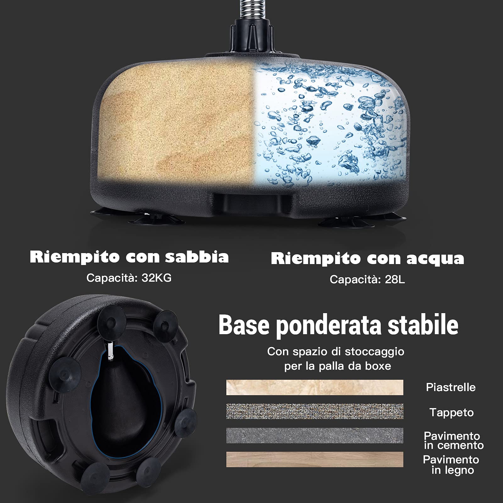 COSTWAY Sacco da Boxe da Terra Regolabile in 4 Posizioni, Sacco da Boxe con Supporto e Base Stabile, Ideale per Adulti e Bambini
