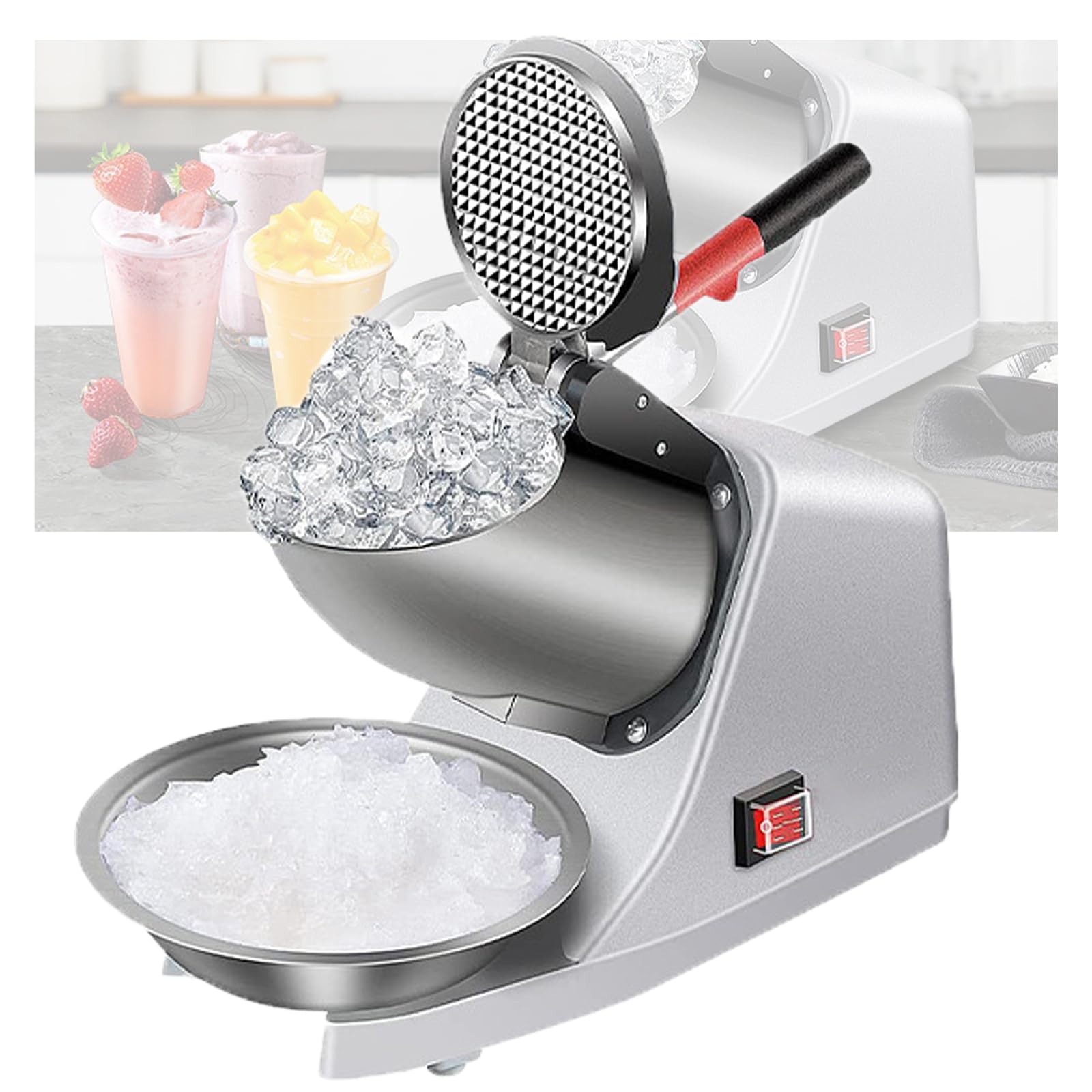 Trituradora de Hielo: Tres Cuchillas, Mango Antideslizante, Grosor Ajustable, Ideal para Hacer granizados y cócteles.