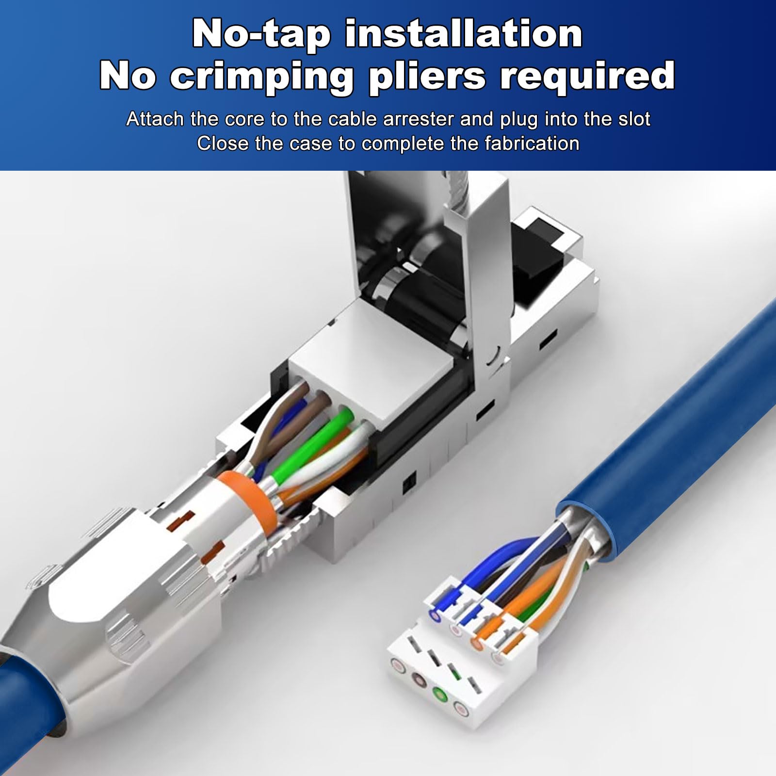 deleyCON 12x CAT 7 RJ45-Netwerkstekker Gereedschapsloos Afgeschermd 10 Gbit/ s 600 MHz Netwerkstekker voor Starre Installatiekabel Ruwe Kabel Connector RJ45 Ethernet LAN DSL Patchkabel