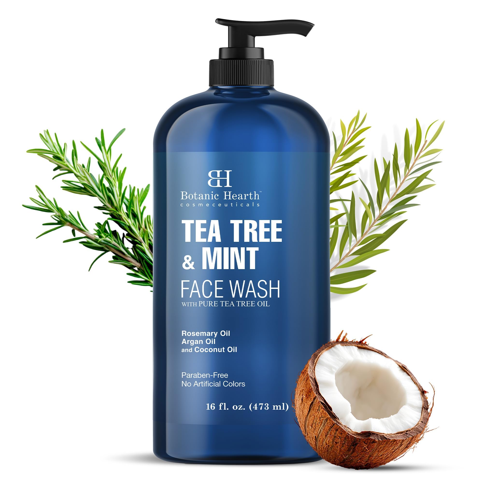 BOTANIC HEARHT Tea Tree Face Wash with Mint - Acne Fighting, Therapeutic, Hydrating Liquid Face Soap with Pure Tea Tree Oil - for Women and Men, Paraben Free, Fights Acne - 470ml