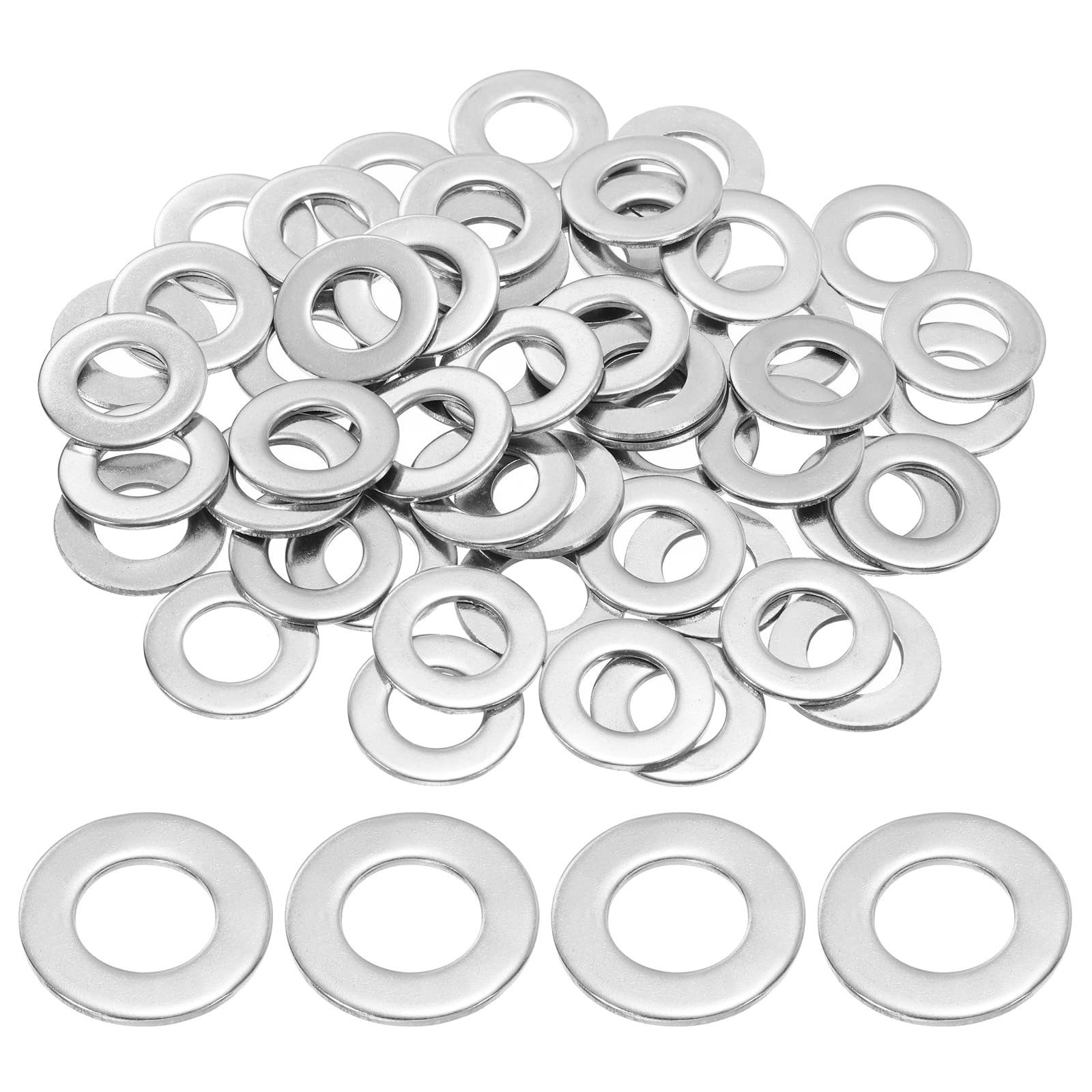 PATIKIL M10 304 Stainless Steel Flat Washer, 50 Pcs 10mm ID 20mm OD 1.5mm Thick Metric Washers Metal Sealing Gasket Ring for Screws Bolts Factories Home Outdoor Projects