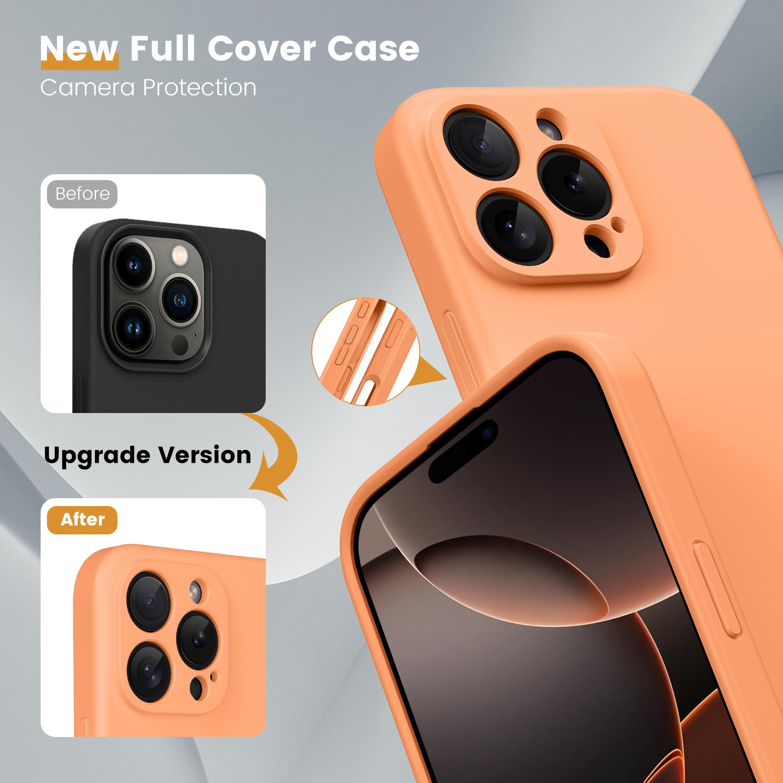 CALOOP Slim-Fit for iPhone 16 Pro Case,Skin Soft Liquid Silicone,Sturdy Hard Frame Shockproof Cover with Anti-Scratch Microfiber Lining,Full Protection for Screen and Camera Lens,6.3 inch (Orange) - Image 3