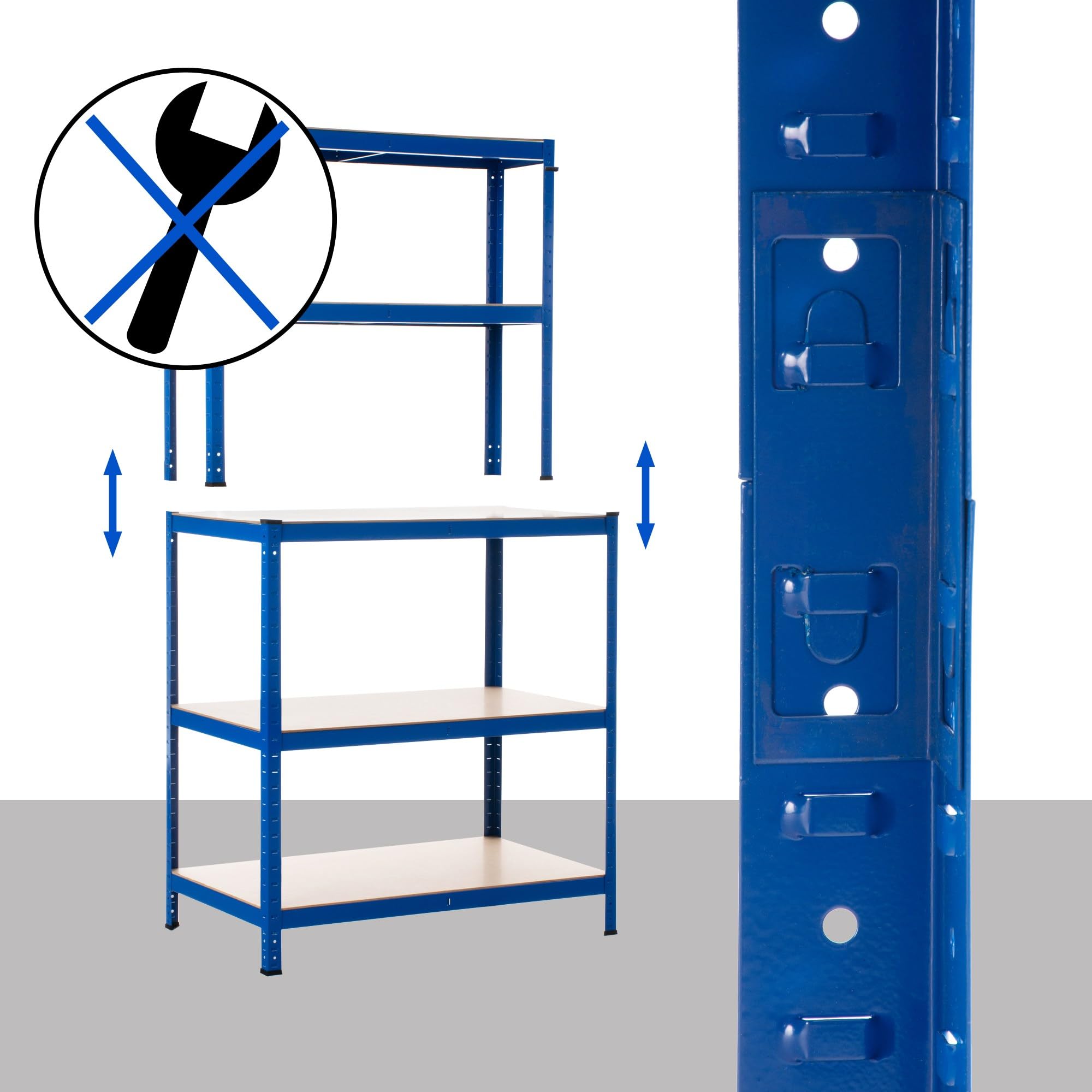 CLP Steckregal Mit Werkbank I Böden Bis Je 175 KG Belastbar I Lagerregal Aus Metall, Farbe:blau