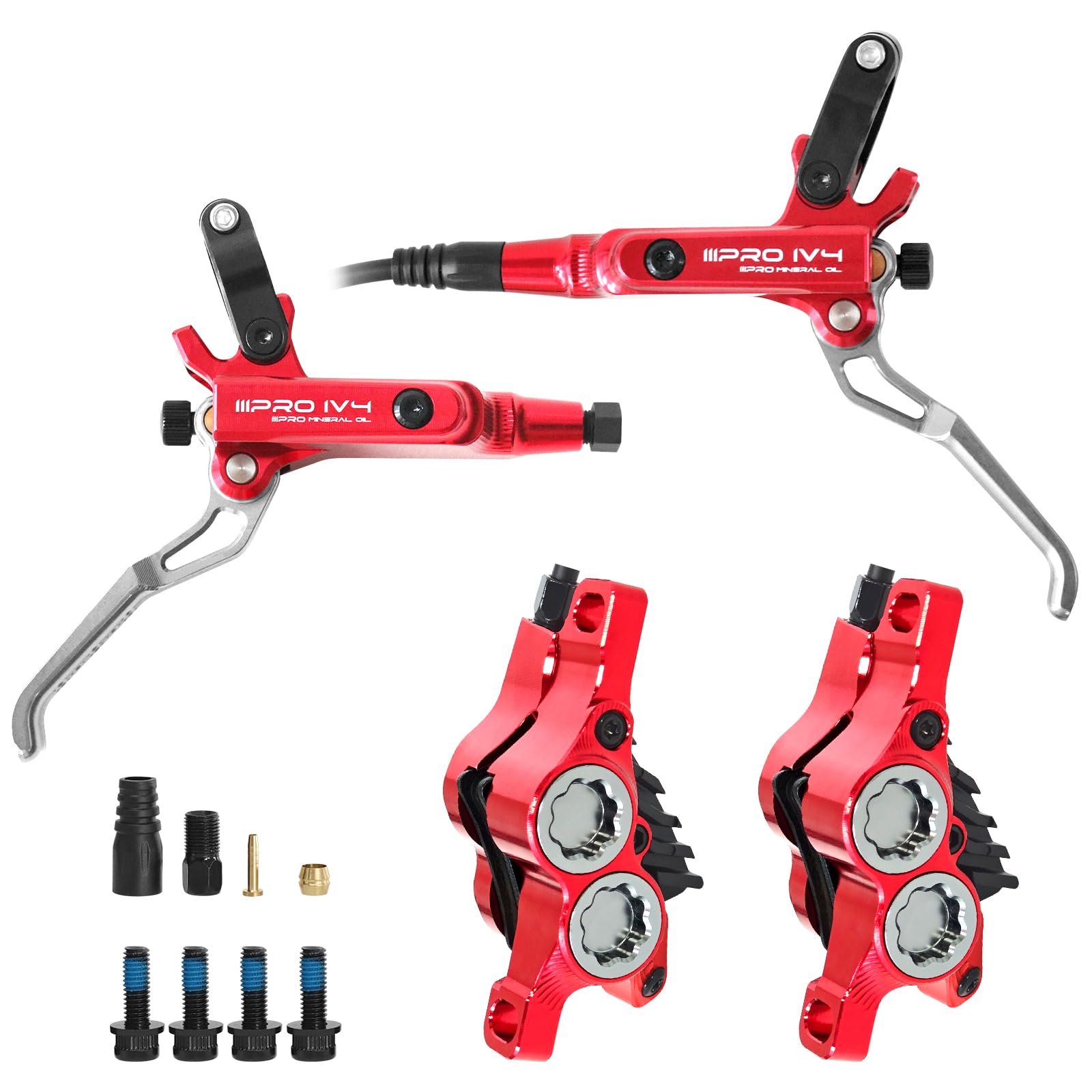 ZTZ IIIPRO IV4 Upgraded 4-Piston Hydraulic Brake Set, Hydraulic Disc Brake Kit with Ceramic Brake Pads for Mountain Bike/Ebike/Folding Bike/Fat Bike（Left Front 850mm and Right Rear 1550mm）