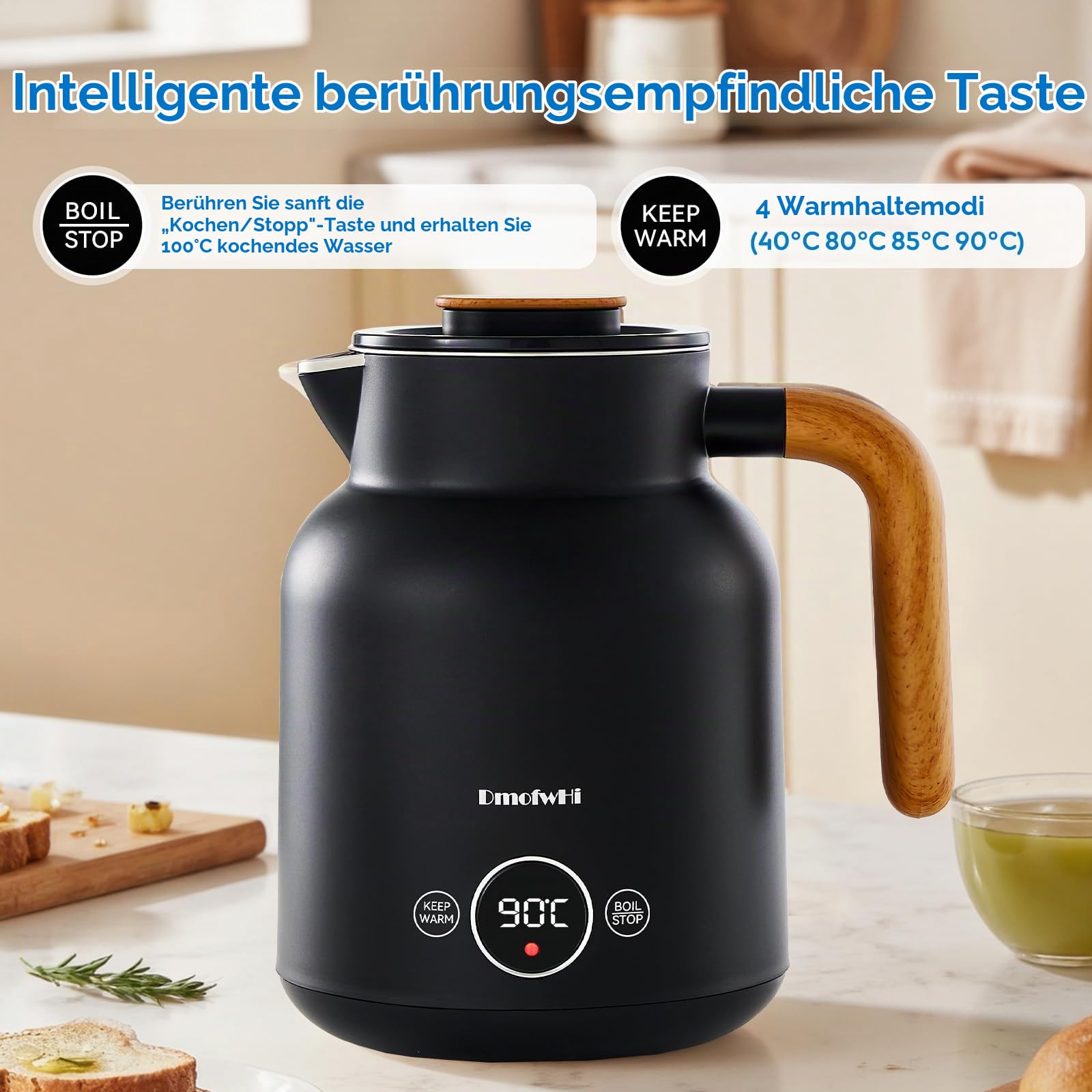 DmofwHi Wasserkocher mit Temperaturregelung, 1 L, 1000 W