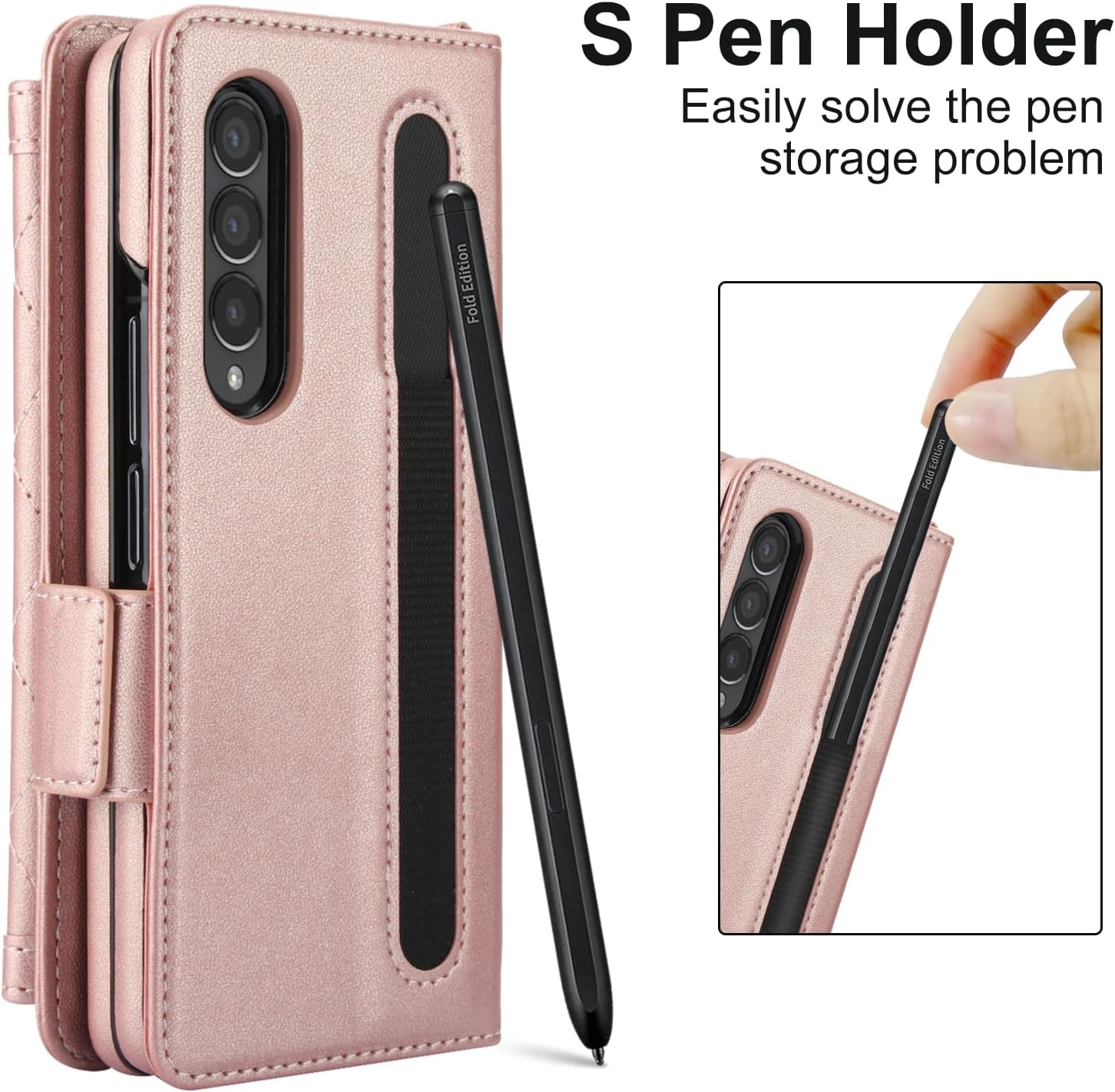 Asuwish Phone Case for Samsung Galaxy Z Fold 3 5G 2021 Wallet Cell Cover with RFID Blocking Credit Card Holder Slot Shoulder Crossbody Strap Stand ZFold3 Z3 Fold3 3Z ZFold35G Women Men Girls Rose Gold