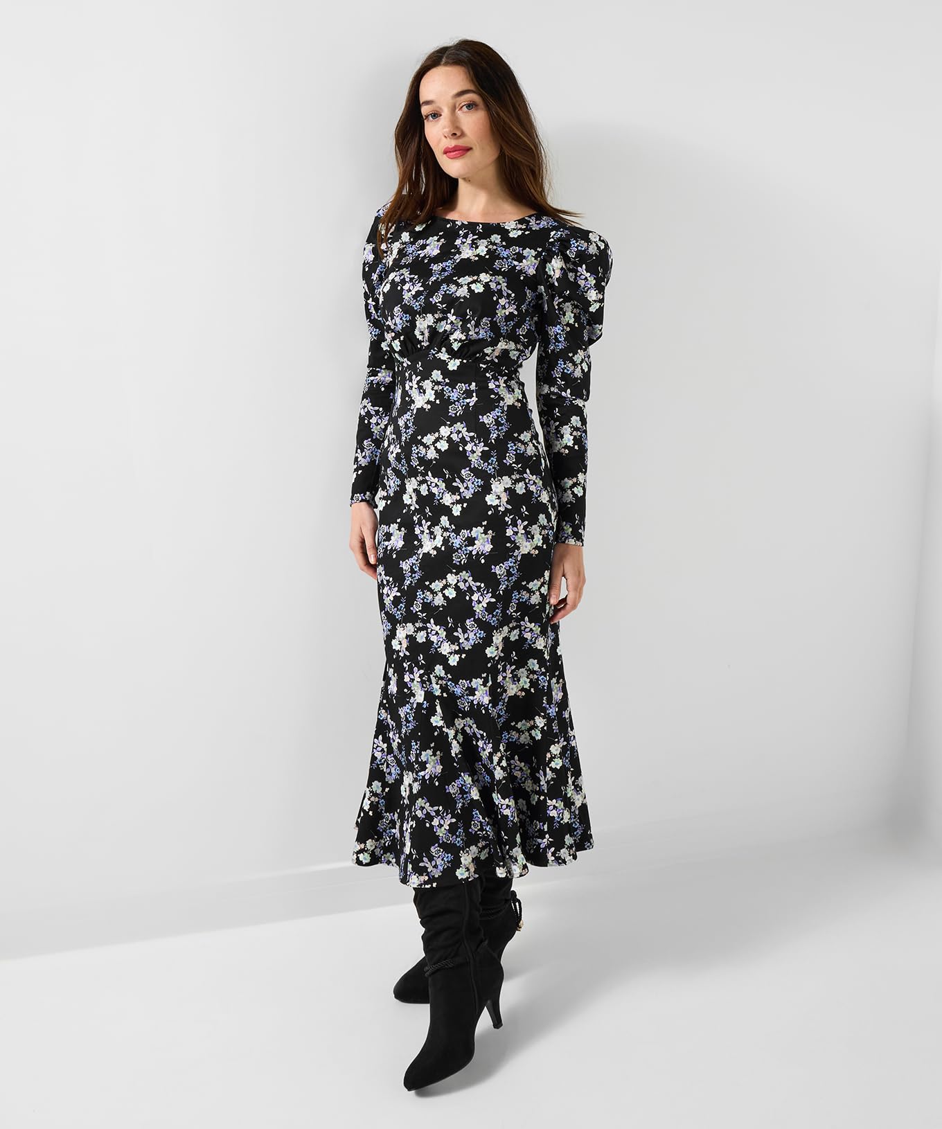 Joe Browns Women's Vintage-Inspired Ditsy Midi Dress, Black, 12
