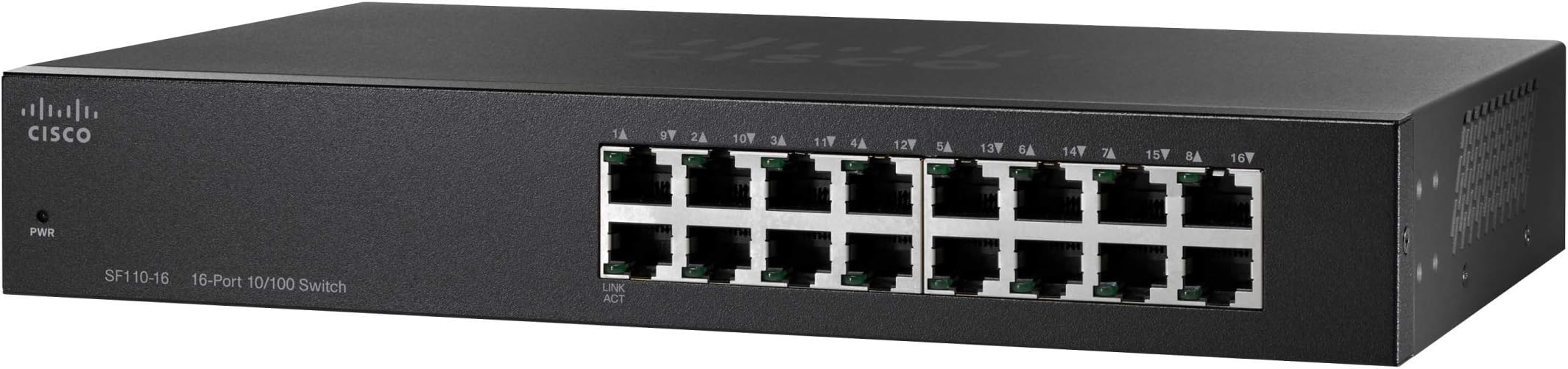 Cisco SF110-16 - network switches (IEEE 802.1p, IEEE 802.3, IEEE 802.3az, IEEE 802.3u, IEEE 802.3x, L2, Fast Ethernet (10/100), Black, 50/60 Hz, 0-40 °C)