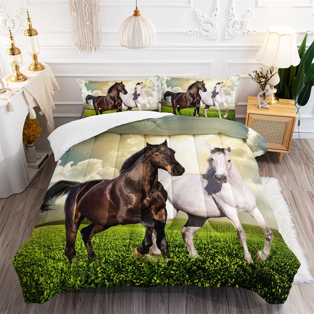 Trapunta Letto Singolo Cavalli Da Prato Trapunte Singole Microfibra Piumone Invernale Lavabile Trapunta Singola Piumoni Traspirante Trapunta Anti Allergia Trapunte con 2 federe(50x75cm) 173x218cm