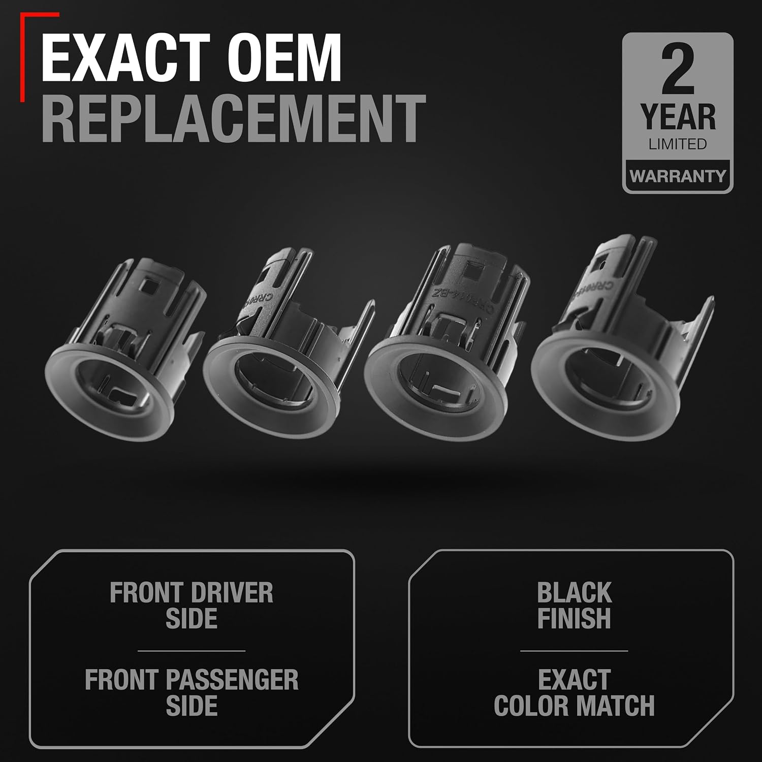T1A Parking Sensors Housing Bezel, 4 pc Front Driver and Passenger Side - Compatible with 2019-2024 Dodge Ram 1500 - Front Bumper Parking Aid Sensor Bezel, Plastic - OEM 5LS52TZZAA