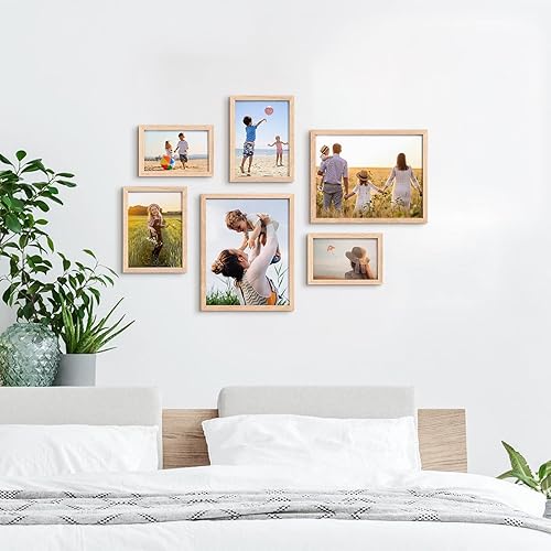 Miniatura 6 de ATOBART Portarretratos de 5 x 7 pulgadas, hecho de madera maciza de roble cubierto por vidrio real, marco de fotos de madera natural de 5 x 7