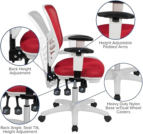 Miniatura 139 de Flash Furniture Nicholas Silla giratoria de oficina y juegos, ergonómica, de malla con soporte lumbar y altura ajustables, color negro Negro -,Malla