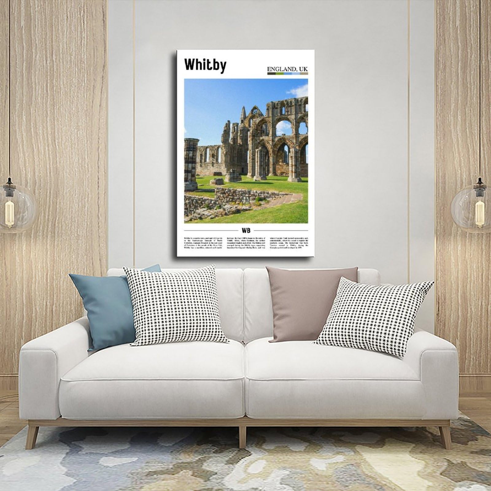 F I N U C B Whitby North Yorkshire Anglia Wielka Brytania płótno sztuka ścienna do salonu dekoracja ścienna nowoczesne wydruki miasta plakat grafika do domu biura bez ramki 60 x 90 cm
