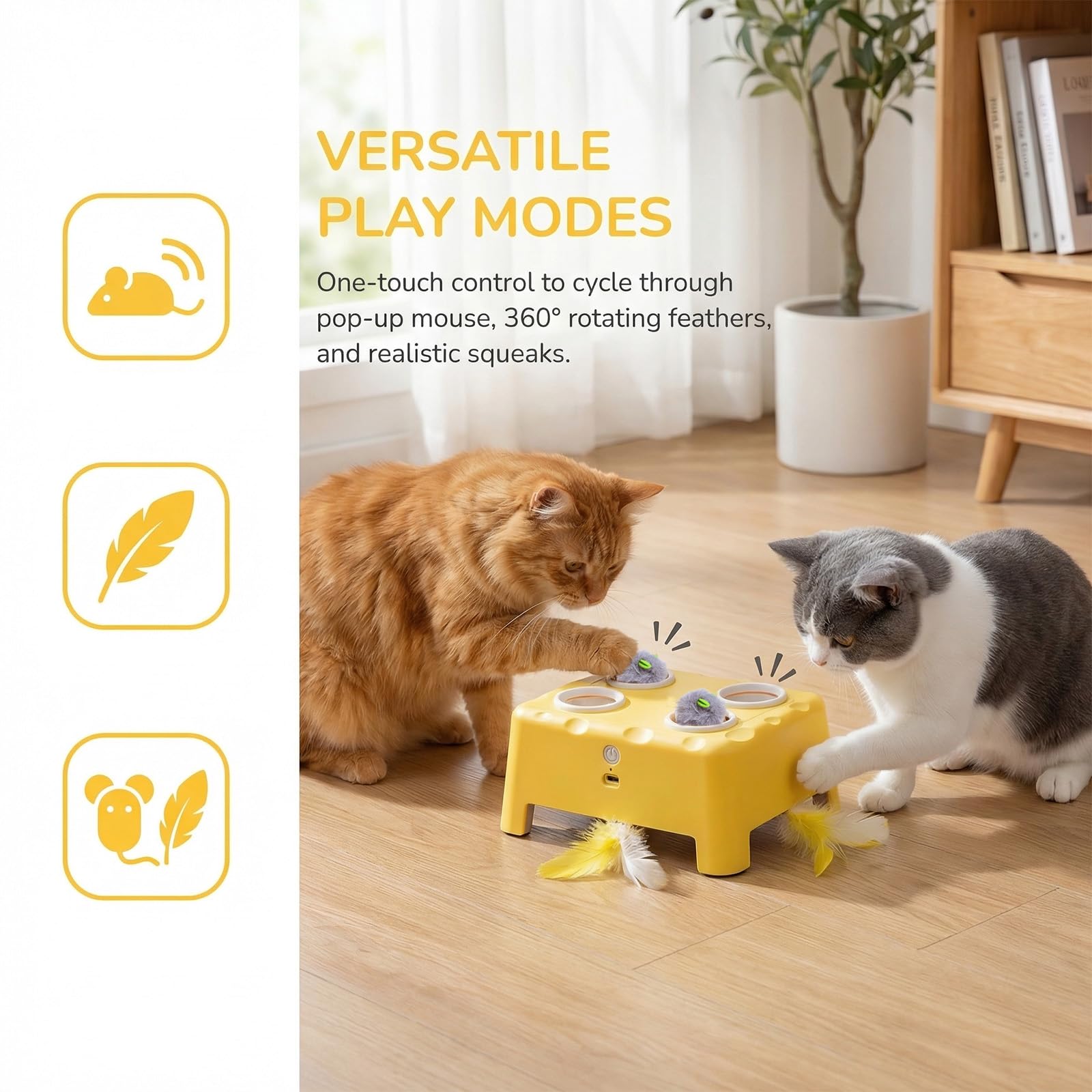 Jouets interactifs pour chat 3 en 1 pour chats d'intérieur Rotation automatique des plumes + souris Pop Out Jouet interactif pour chat pour animal domestique Jouet amusant exercice