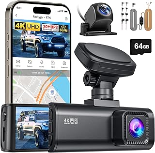 REDTIGER F7N 4K Dashcam und Hardwire Kit mit WiFi GPS Vorne 4K/2.5K und Hinten 1080P Dash Kamera, Inklusive 64G Karte, 3.18" Kamera Auto, 170° Weitwinkel Dashcam Auto, Parking Monitor
