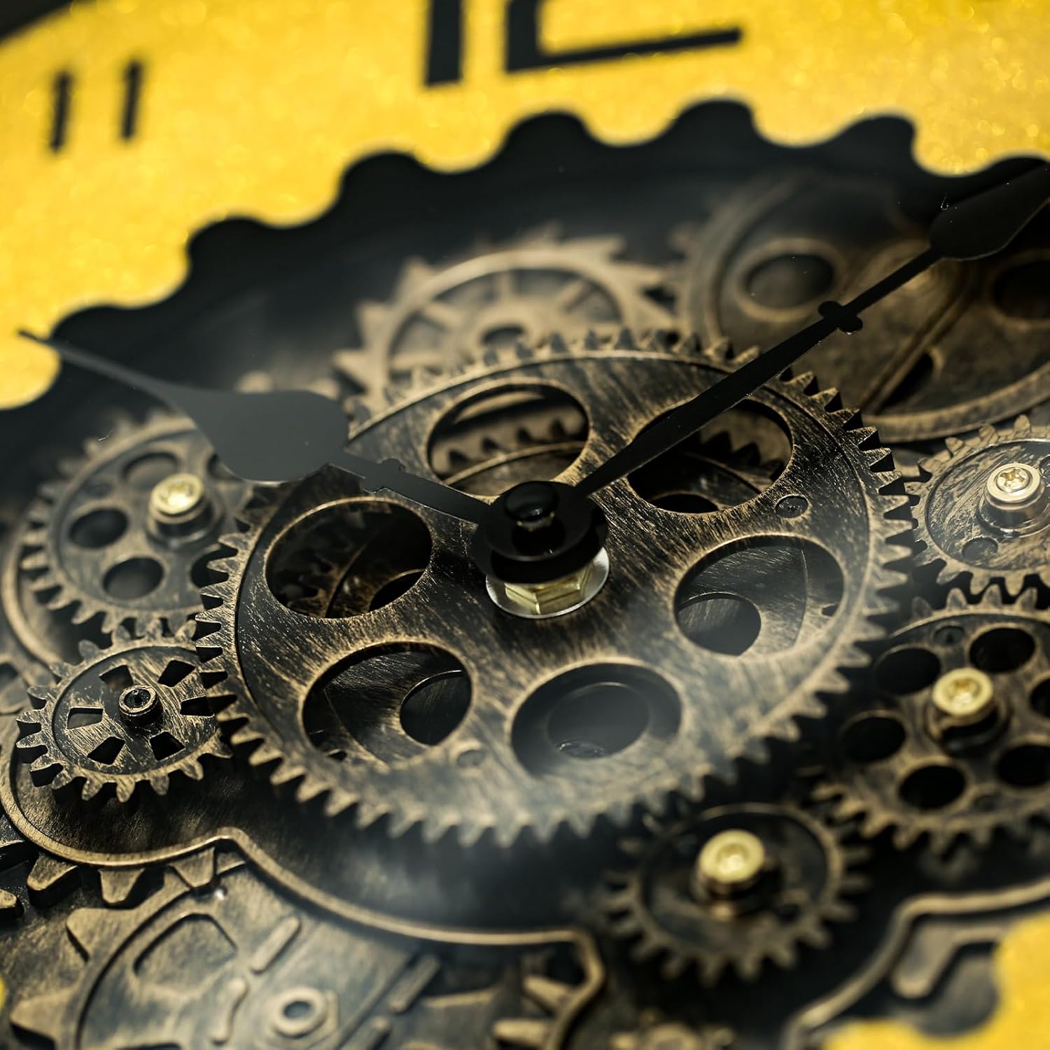 16 inch Large Gear Clock with Real Moving Gears, Steampunk Gold Wall Clock, Suitable for Living Rooms, Offices, Factories, Bedrooms, and Cabins (Gold, 16 inches)