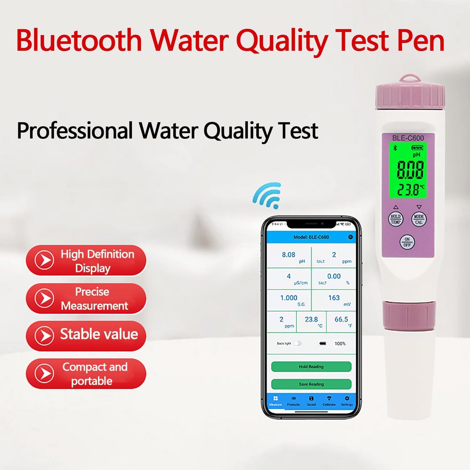 Probador digital de calidad del agua, 7 en 1, PH/TDS/EC/ORP/Salinidad/Temperatura con pantalla LCD retroiluminada, resistente al agua para agua potable, acuario, piscina