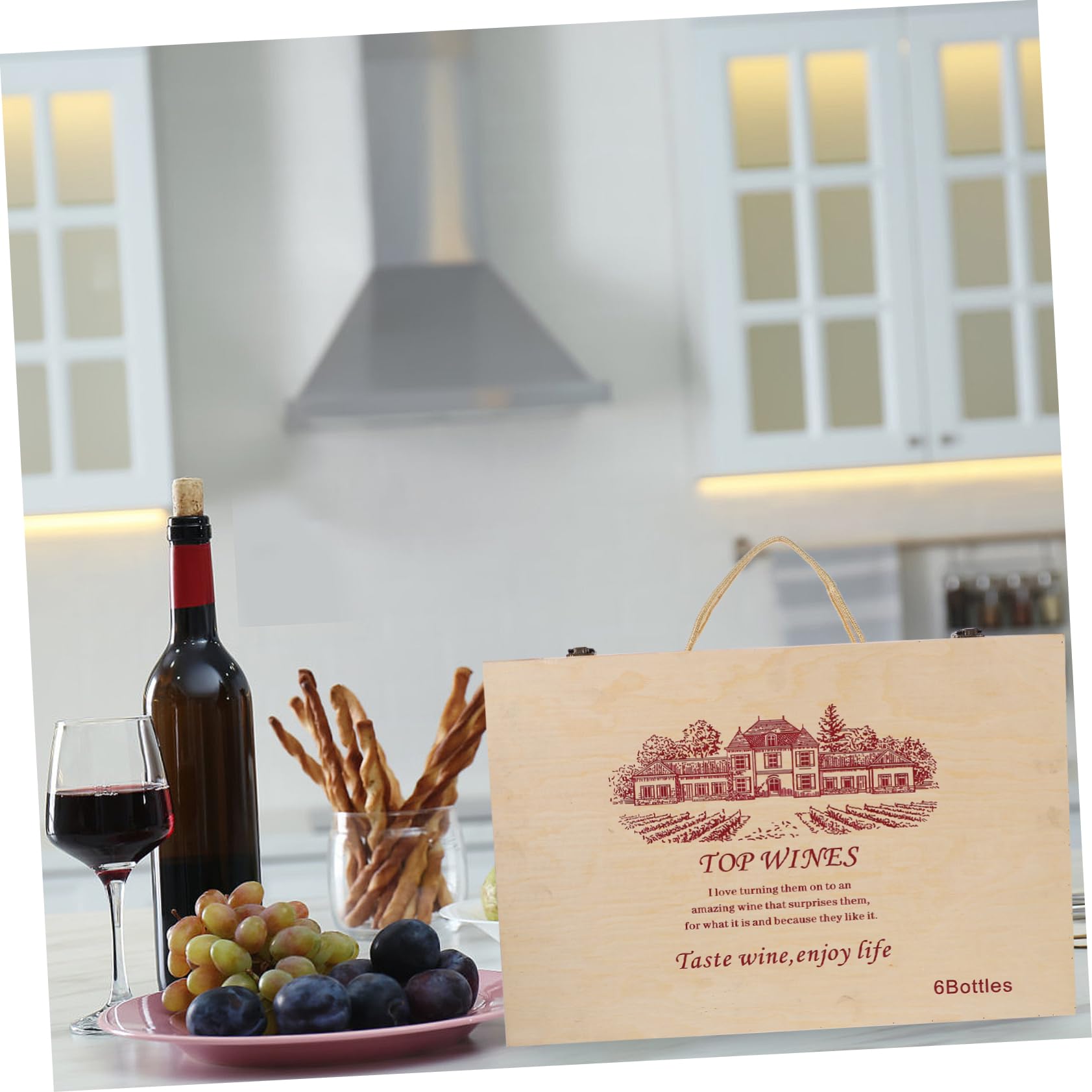 Caja de Madera para Embalaje de Vino de 6 Botellas con Tapa